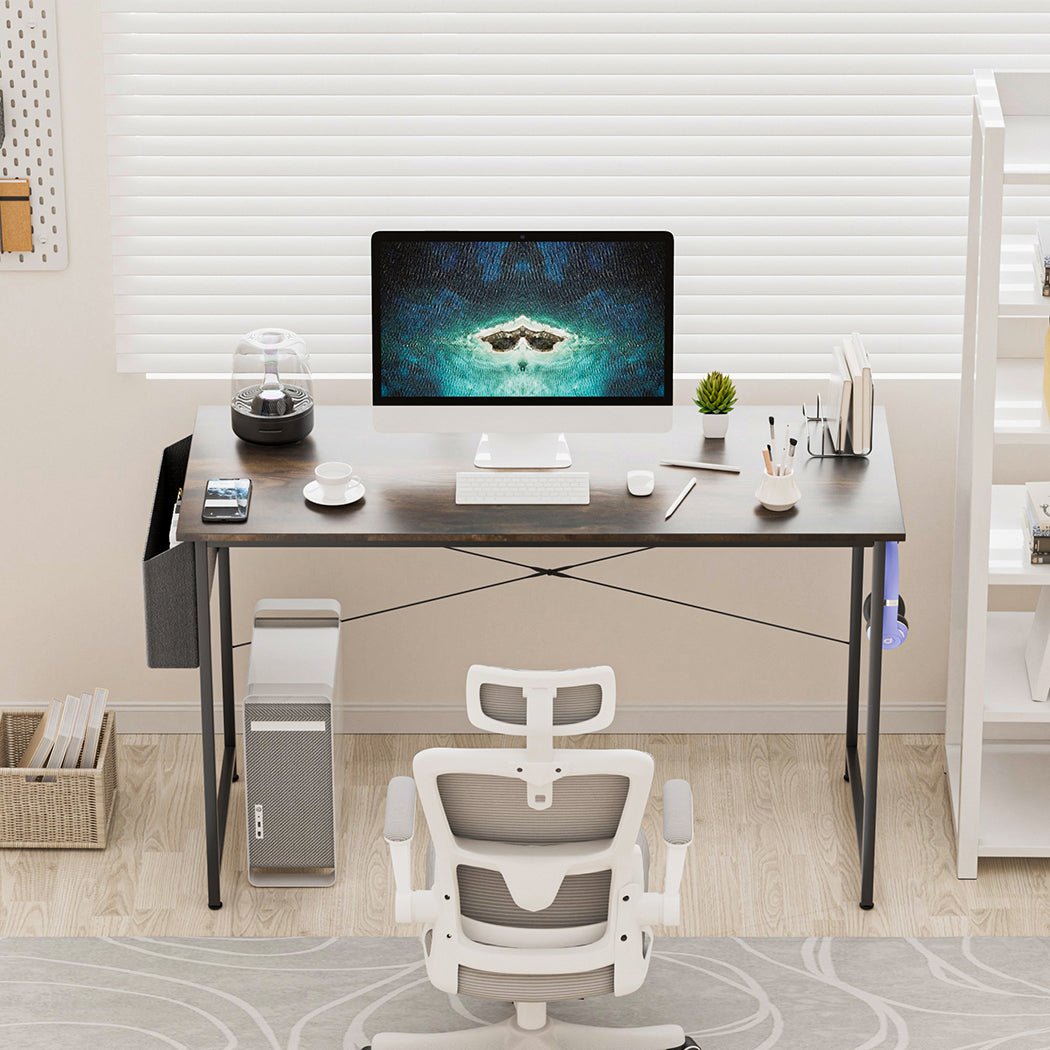 Computer Desk Study Table 100cm with Storage Hook - Brown - Rivercity House & Home Co. (ABN 18 642 972 209) - Affordable Modern Furniture Australia