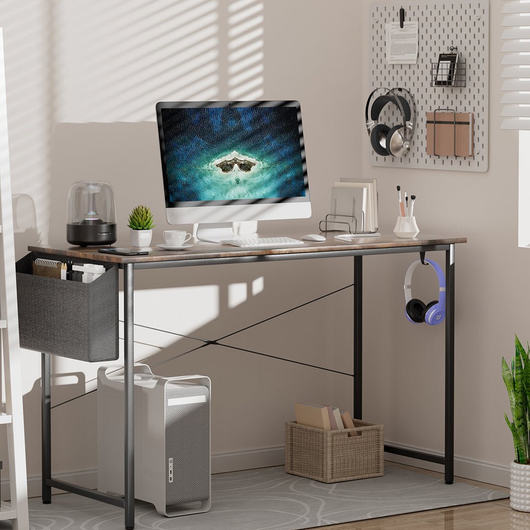 Computer Desk Study Table 100cm with Storage Hook - Brown - Rivercity House & Home Co. (ABN 18 642 972 209) - Affordable Modern Furniture Australia