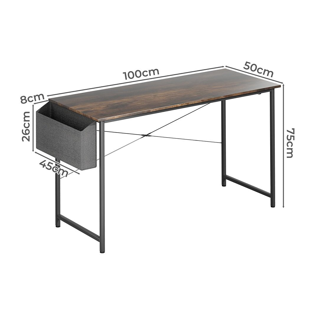 Computer Desk Study Table 100cm with Storage Hook - Brown - Rivercity House & Home Co. (ABN 18 642 972 209) - Affordable Modern Furniture Australia