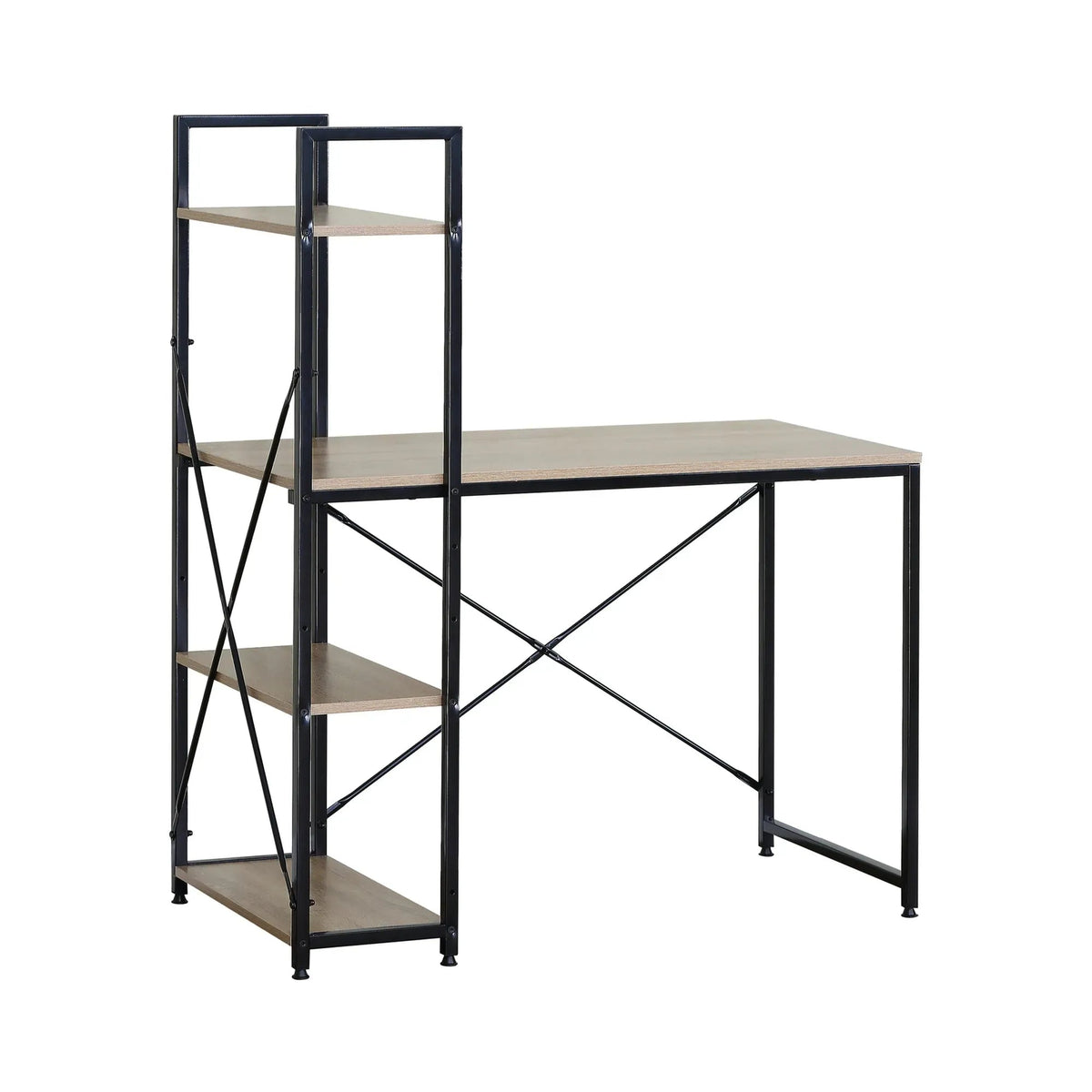 Computer Desk with 4 Shelf Bookcase Steel Rustic Office Desk - Brown - Furniture > Office > Desks - Rivercity House & Home Co. (ABN 18 642 972 209) - Affordable Modern Furniture Australia