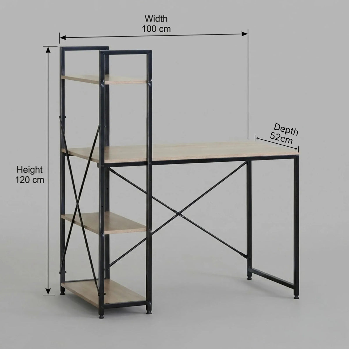 Computer Desk with 4 Shelf Bookcase Steel Rustic Office Desk - Brown - Furniture > Office > Desks - Rivercity House & Home Co. (ABN 18 642 972 209) - Affordable Modern Furniture Australia