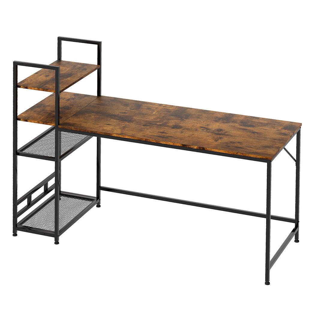 Computer Desk with 4 - Tier Storage Shelf 160cm Corner Table - Dark Brown - Rivercity House & Home Co. (ABN 18 642 972 209) - Affordable Modern Furniture Australia