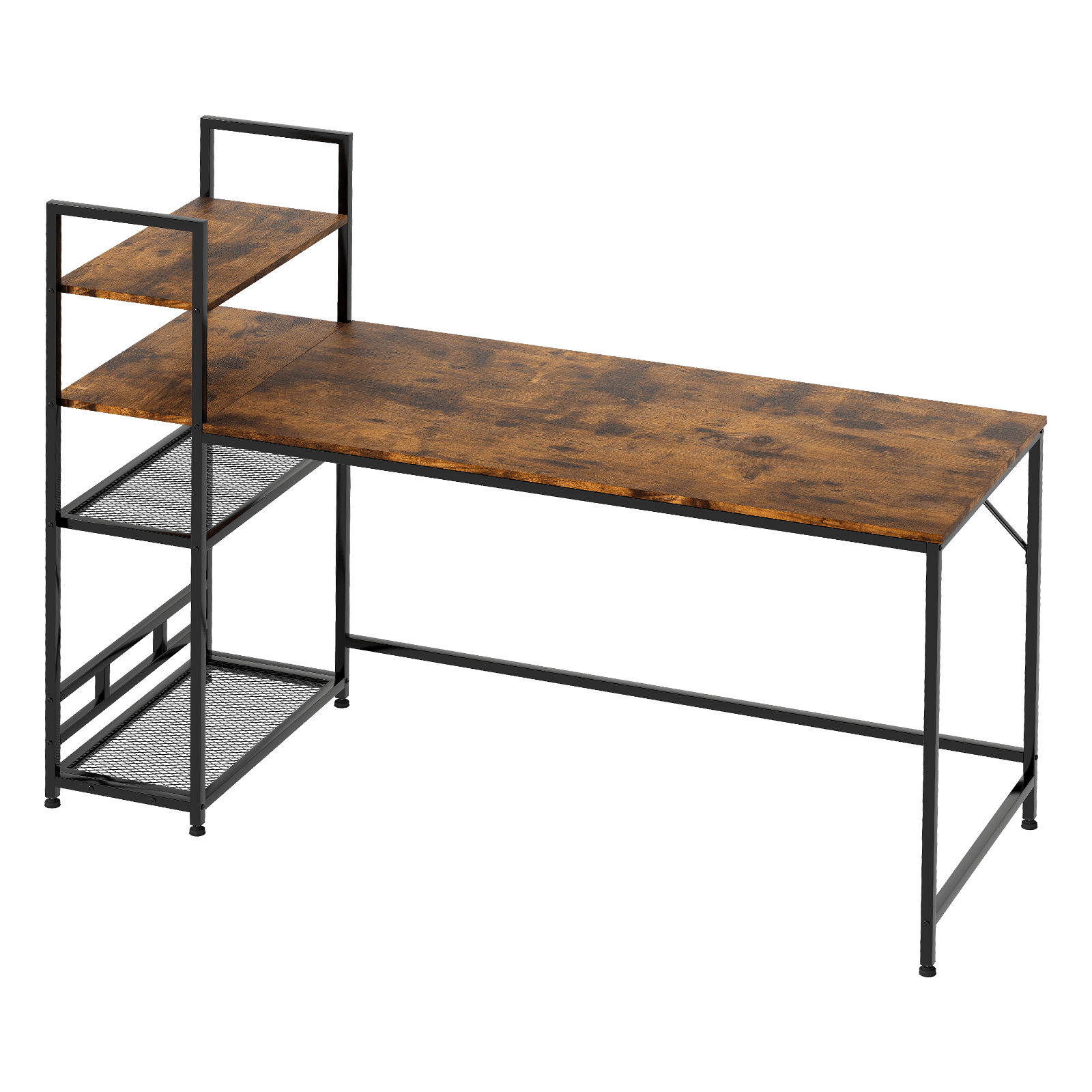 Computer Desk with 4 - Tier Storage Shelf 160cm Corner Table - Dark Brown - Rivercity House & Home Co. (ABN 18 642 972 209) - Affordable Modern Furniture Australia