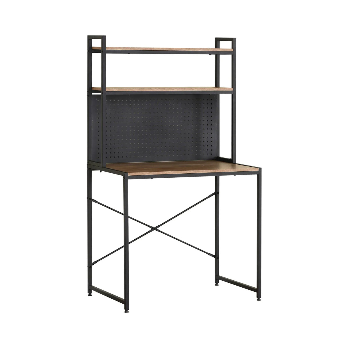 Computer Desk with Hutch Shelves and Pegboard Rustic Steel - Brown - Furniture > Office > Desks - Rivercity House & Home Co. (ABN 18 642 972 209) - Affordable Modern Furniture Australia
