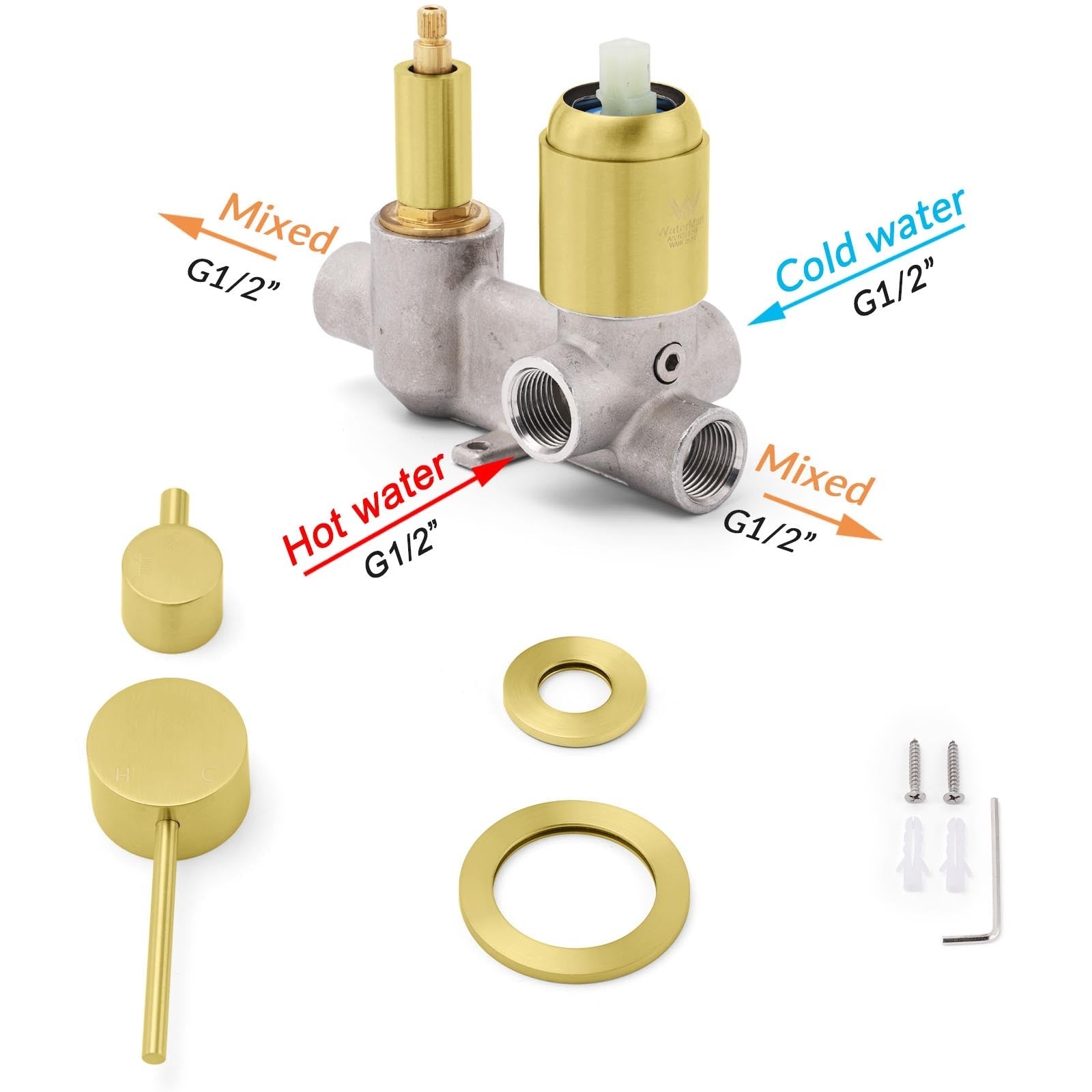 Concealed Round Brushed Gold Wall Shower Mixer 2 Way Diverter Valve For Bathroom - Furniture > Bathroom > Shower Heads & Screens - Rivercity House & Home Co. (ABN 18 642 972 209) - Affordable Modern Furniture Australia