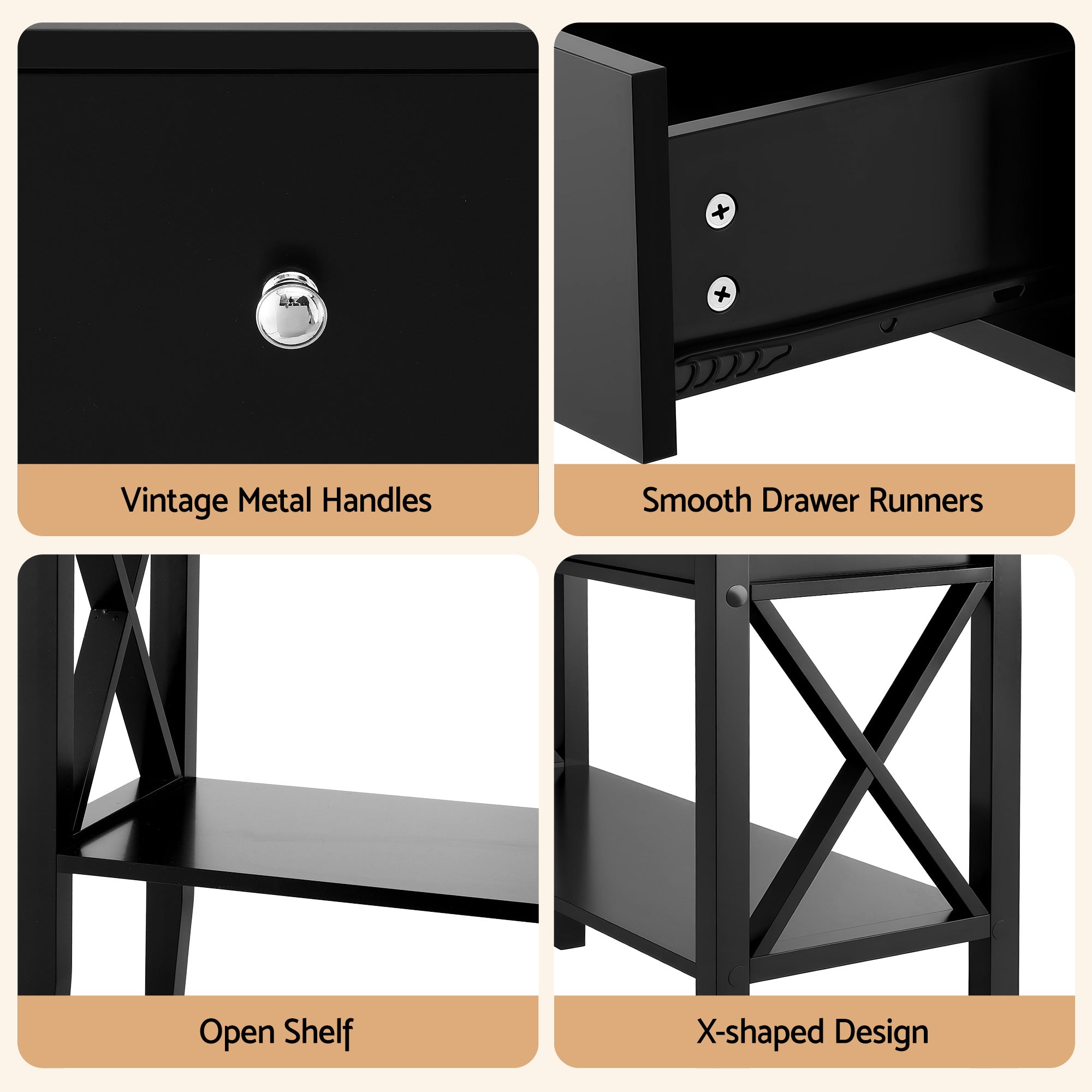 Console Table 2 Drawers 100CM Black - Furniture > Living Room > Side Tables - Rivercity House & Home Co. (ABN 18 642 972 209) - Affordable Modern Furniture Australia
