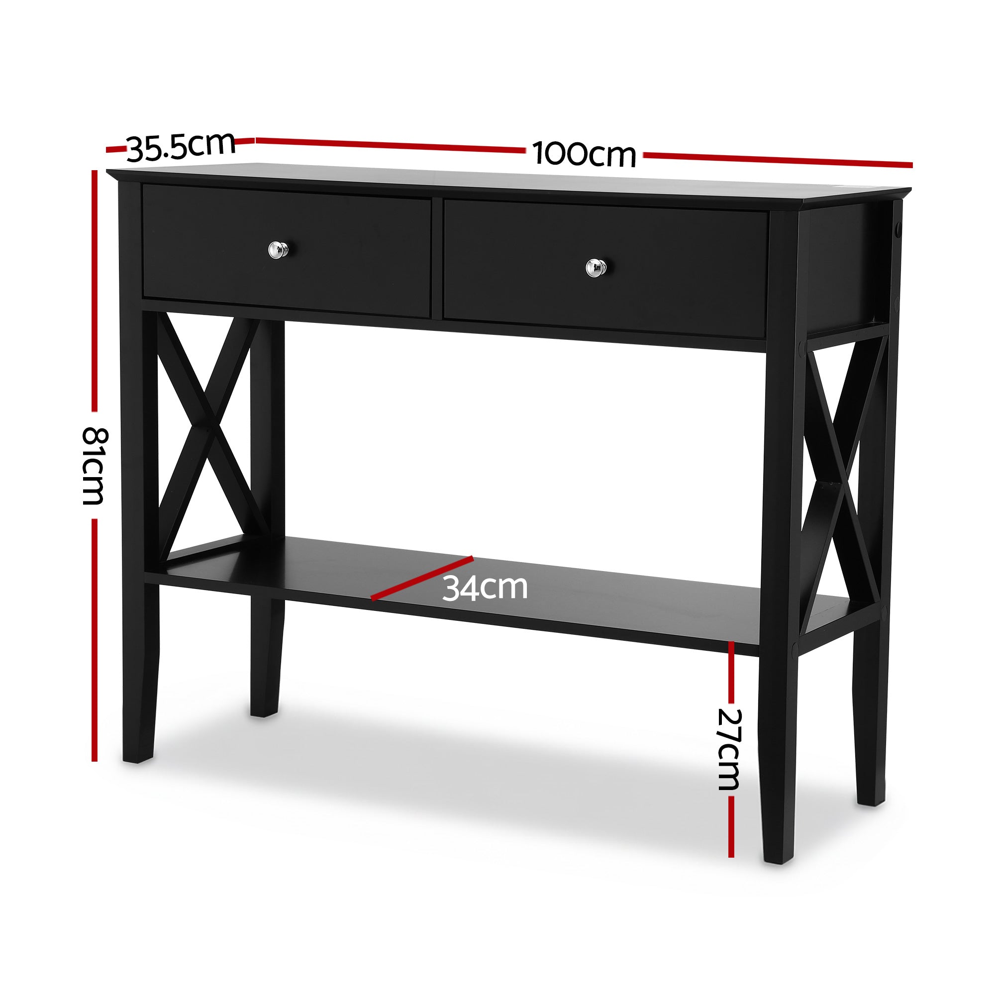 Console Table 2 Drawers 100CM Black - Furniture > Living Room > Side Tables - Rivercity House & Home Co. (ABN 18 642 972 209) - Affordable Modern Furniture Australia