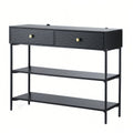 3-Tier Console Table with Drawers and Shelves - Black