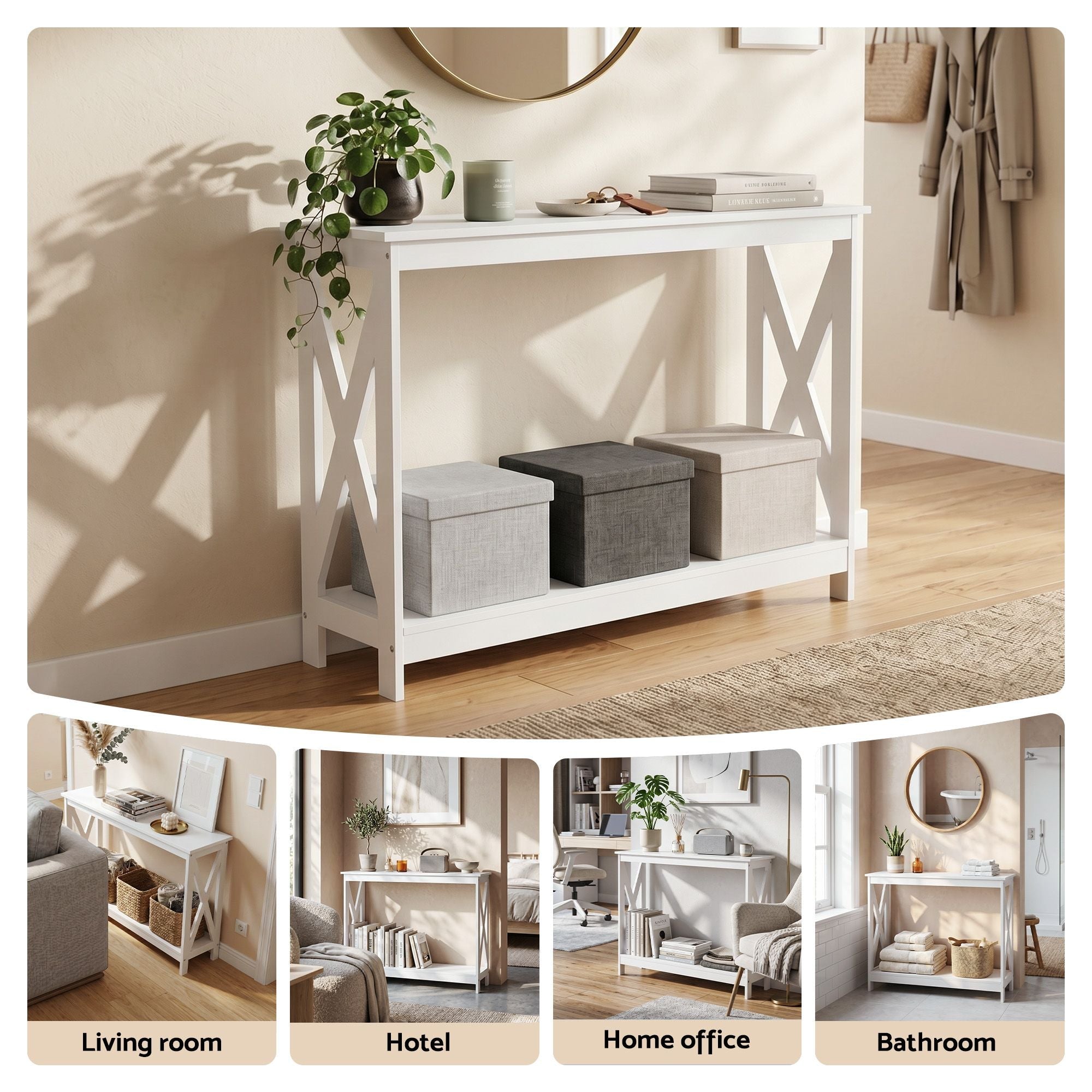 Console Table Entryway Hallway Display 2-Tier Narrow Sofa Table 100CM White - Furniture > Living Room > Side Tables - Rivercity House & Home Co. (ABN 18 642 972 209) - Affordable Modern Furniture Australia