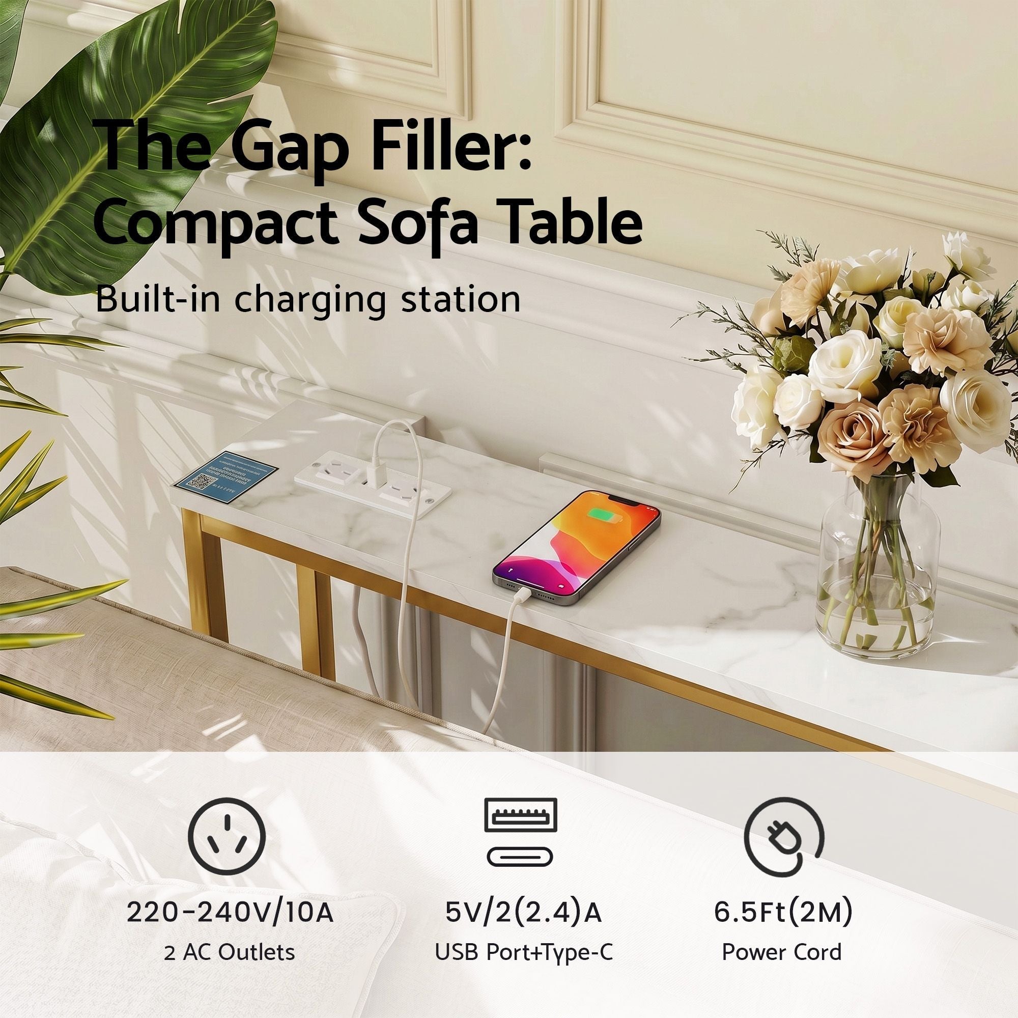 Console Table Entryway Hallway Display Desk Charging Station Marble Finish White & Gold - Furniture > Living Room > Side Tables - Rivercity House & Home Co. (ABN 18 642 972 209) - Affordable Modern Furniture Australia
