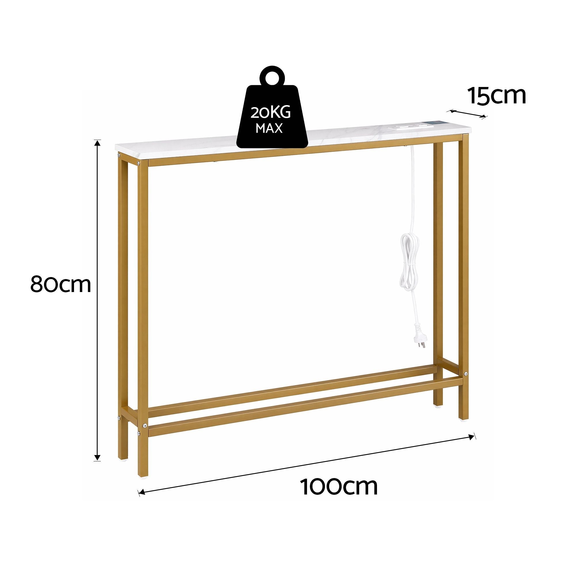 Console Table Entryway Hallway Display Desk Charging Station Marble Finish White & Gold - Furniture > Living Room > Side Tables - Rivercity House & Home Co. (ABN 18 642 972 209) - Affordable Modern Furniture Australia