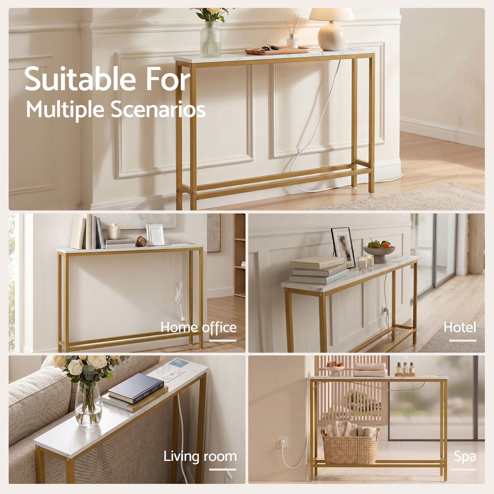 Console Table Entryway Hallway Display Desk Charging Station Marble Finish White & Gold - Furniture > Living Room > Side Tables - Rivercity House & Home Co. (ABN 18 642 972 209) - Affordable Modern Furniture Australia