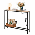 Narrow Console Table 100x15x80cm with Charging Station - Wood and Black
