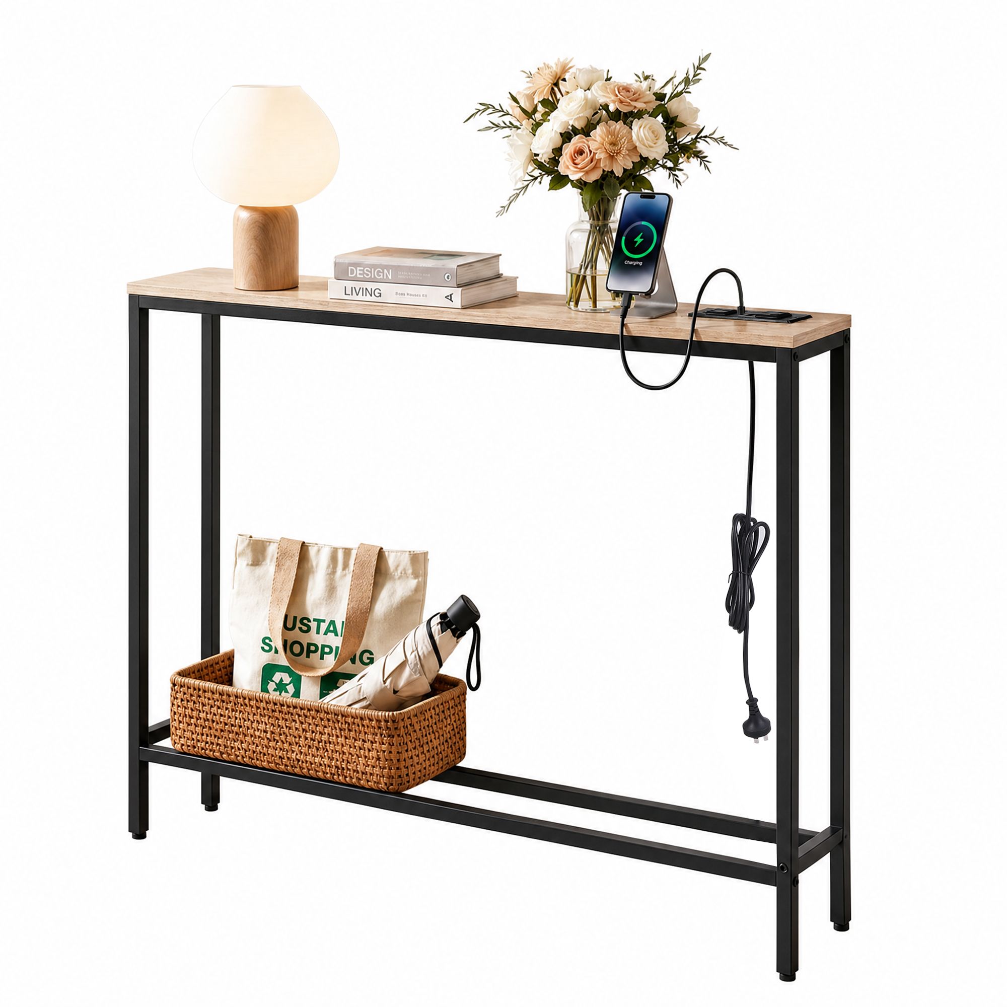 Console Table Entryway Hallway Display Desk Charging Station Wood - Furniture > Living Room > Side Tables - Rivercity House & Home Co. (ABN 18 642 972 209) - Affordable Modern Furniture Australia