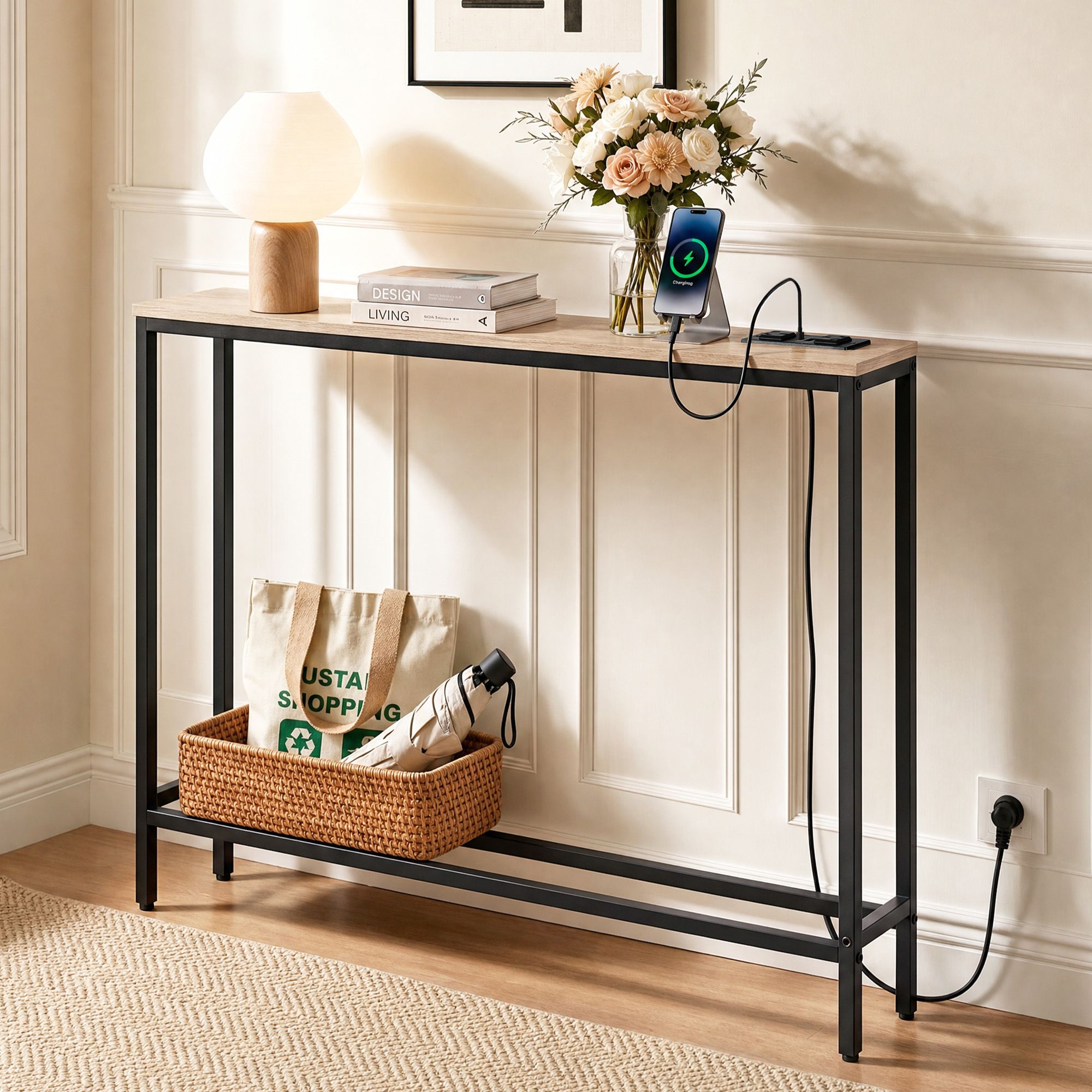 Console Table Entryway Hallway Display Desk Charging Station Wood - Furniture > Living Room > Side Tables - Rivercity House & Home Co. (ABN 18 642 972 209) - Affordable Modern Furniture Australia