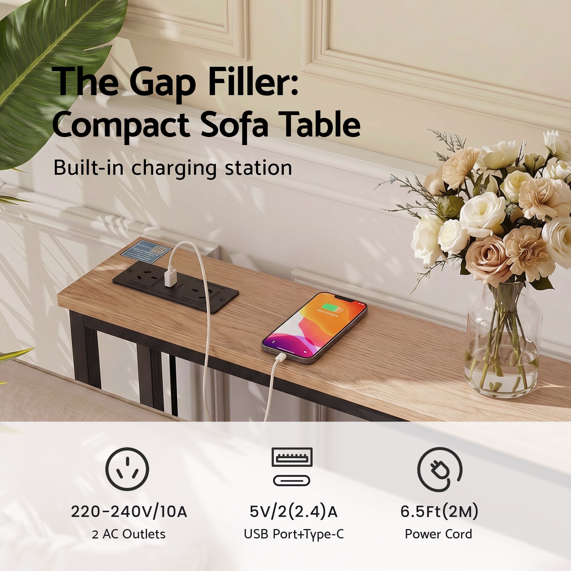 Console Table Entryway Hallway Display Desk Charging Station Wood - Furniture > Living Room > Side Tables - Rivercity House & Home Co. (ABN 18 642 972 209) - Affordable Modern Furniture Australia