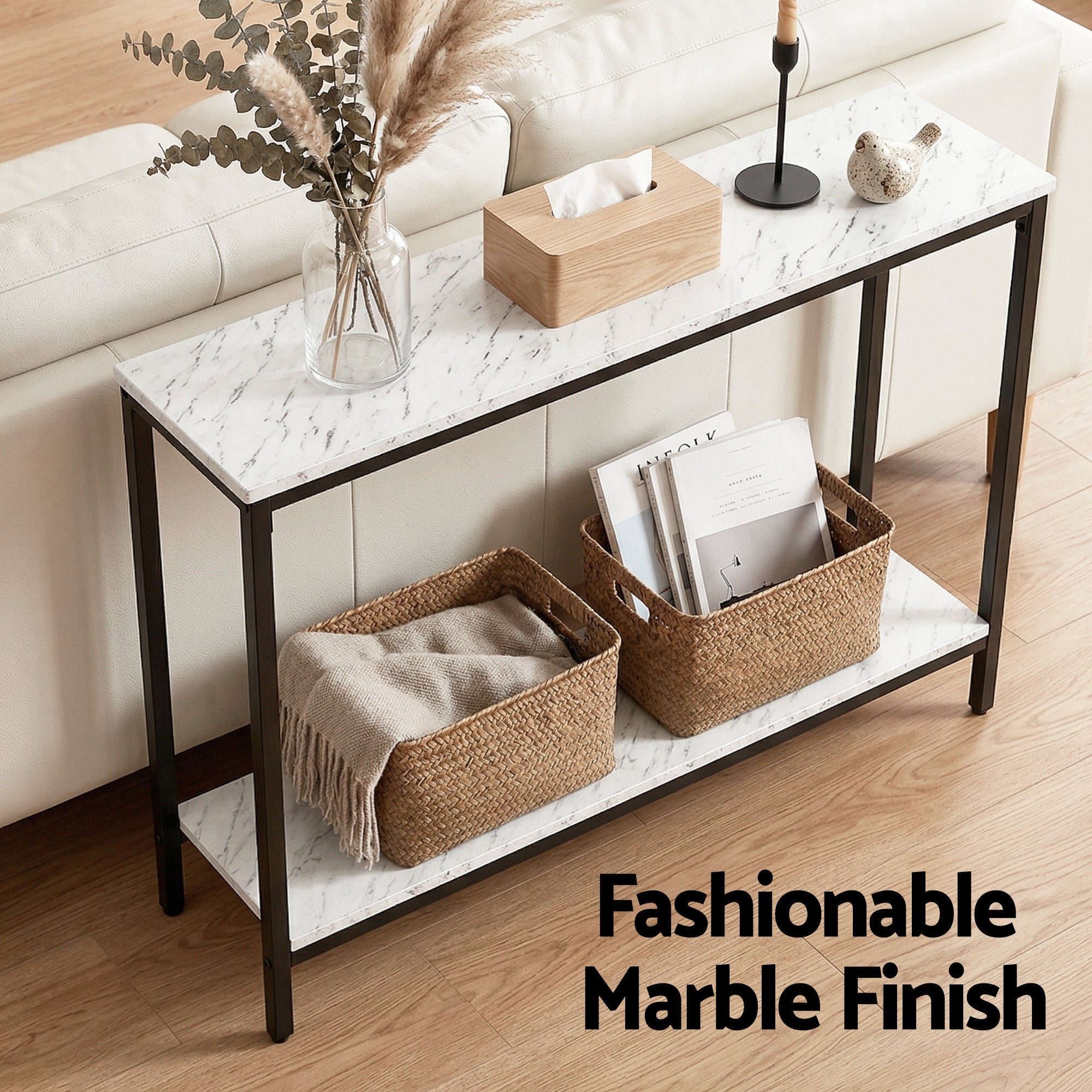 Console Table Entryway Hallway Display Desk Marble Effect White - Furniture > Living Room > Side Tables - Rivercity House & Home Co. (ABN 18 642 972 209) - Affordable Modern Furniture Australia