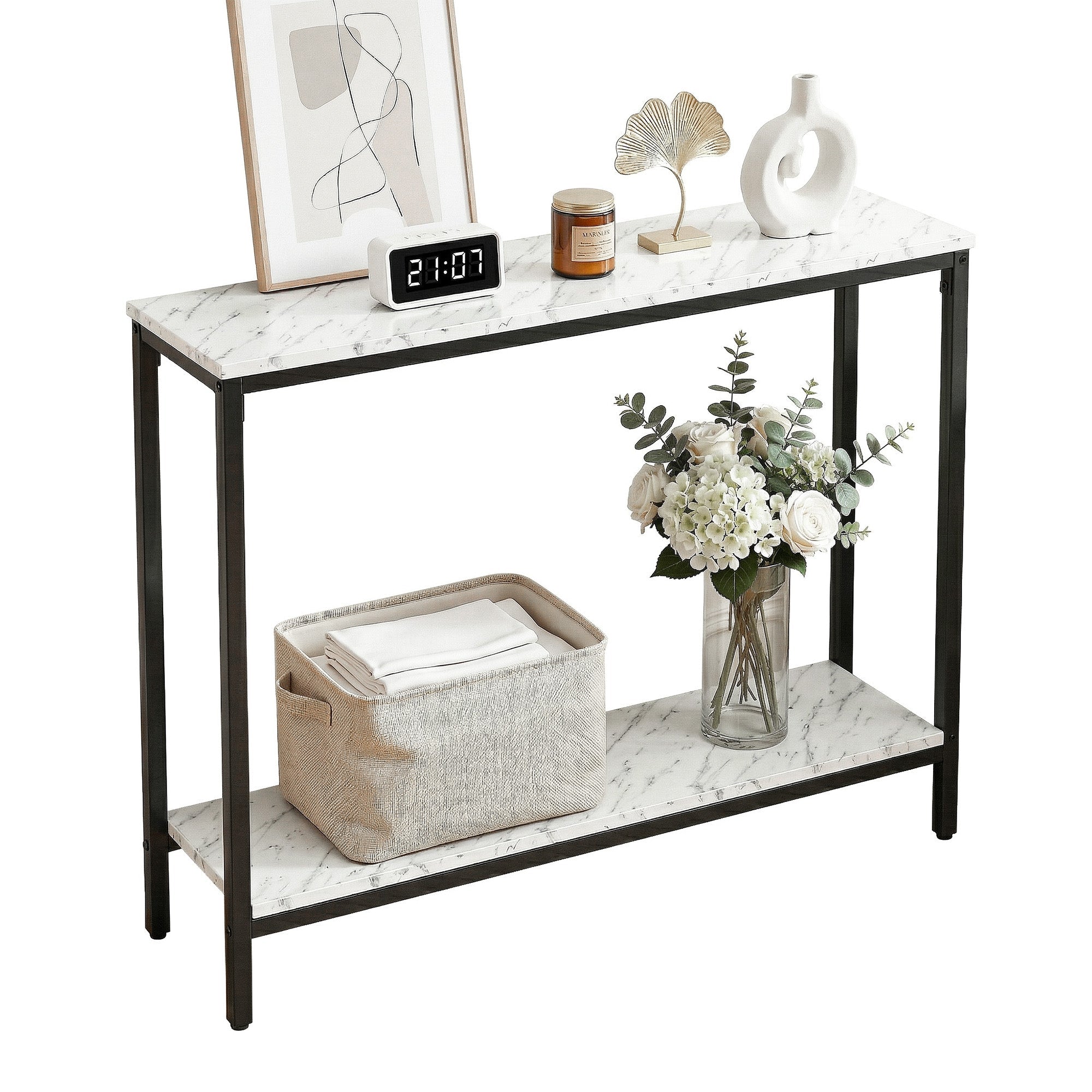 Console Table Entryway Hallway Display Desk Marble Effect White - Furniture > Living Room > Side Tables - Rivercity House & Home Co. (ABN 18 642 972 209) - Affordable Modern Furniture Australia