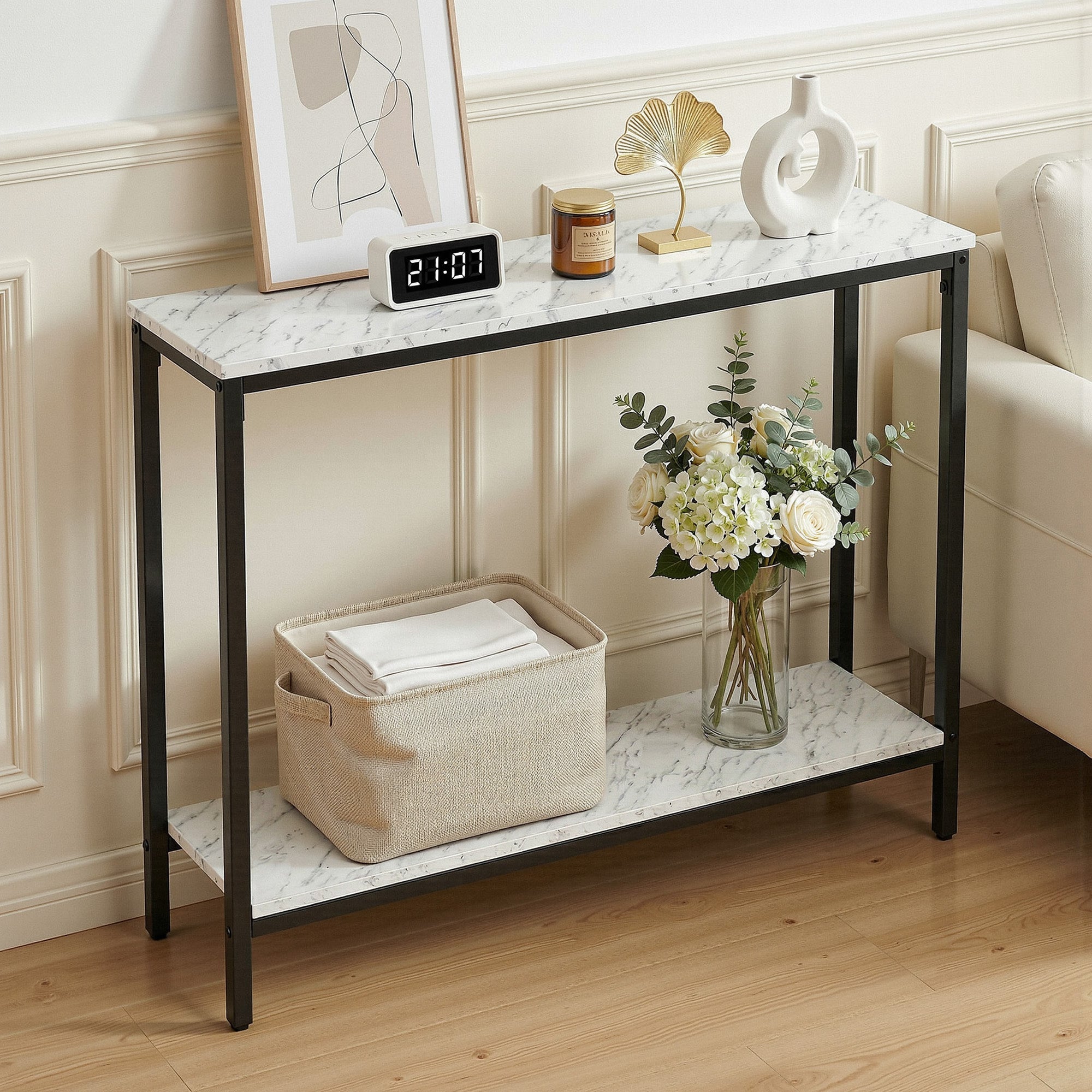 Console Table Entryway Hallway Display Desk Marble Effect White - Furniture > Living Room > Side Tables - Rivercity House & Home Co. (ABN 18 642 972 209) - Affordable Modern Furniture Australia