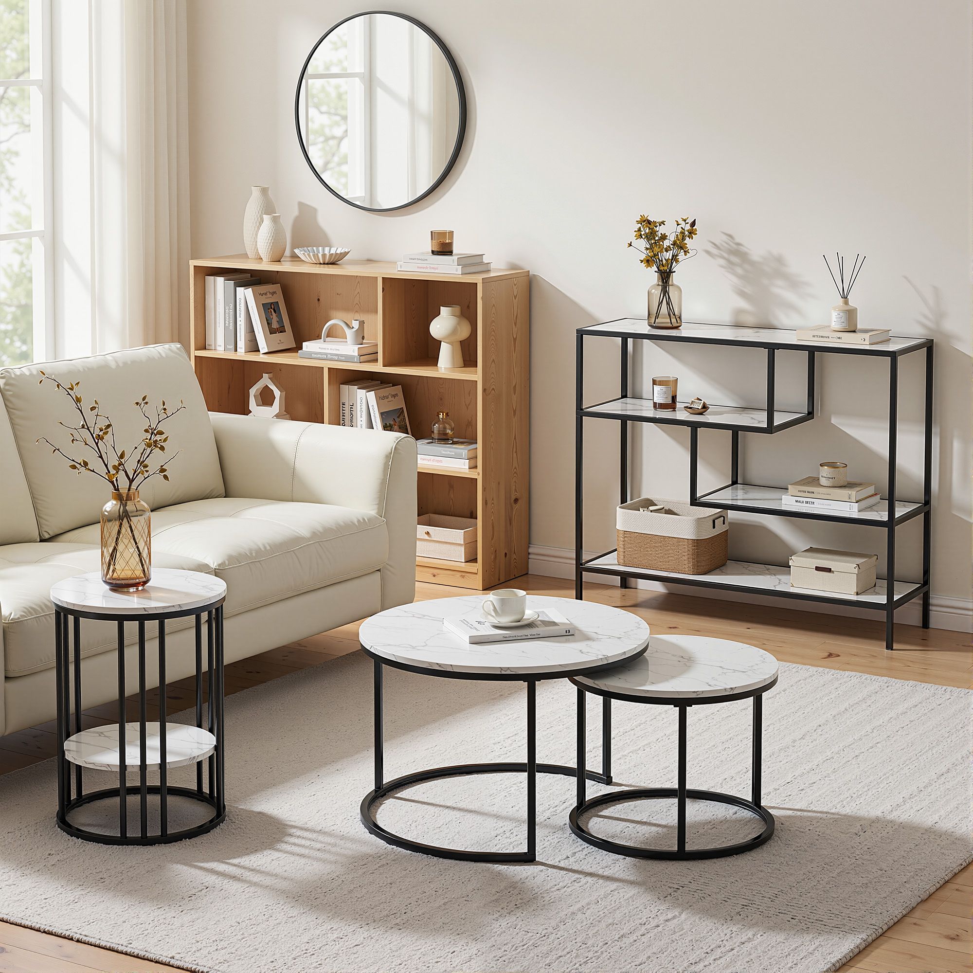 Console Table Entryway Hallway Marble Effect 4 - Tier Storage Shelves White - Furniture > Living Room > Side Tables - Rivercity House & Home Co. (ABN 18 642 972 209) - Affordable Modern Furniture Australia