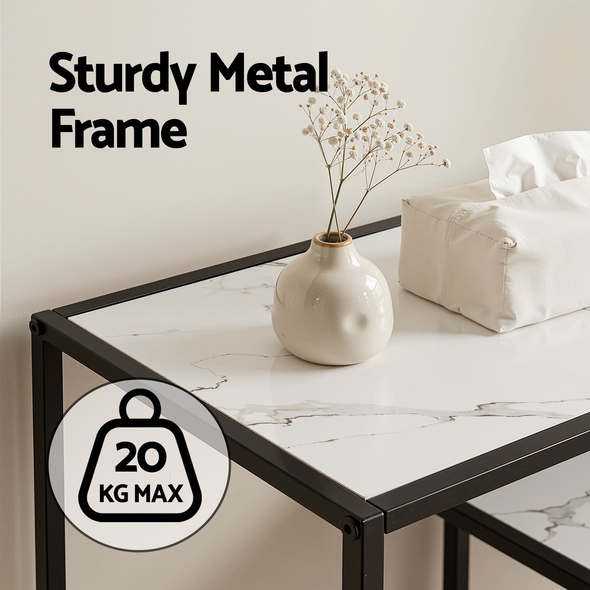 Console Table Entryway Hallway Marble Effect 4 - Tier Storage Shelves White - Furniture > Living Room > Side Tables - Rivercity House & Home Co. (ABN 18 642 972 209) - Affordable Modern Furniture Australia