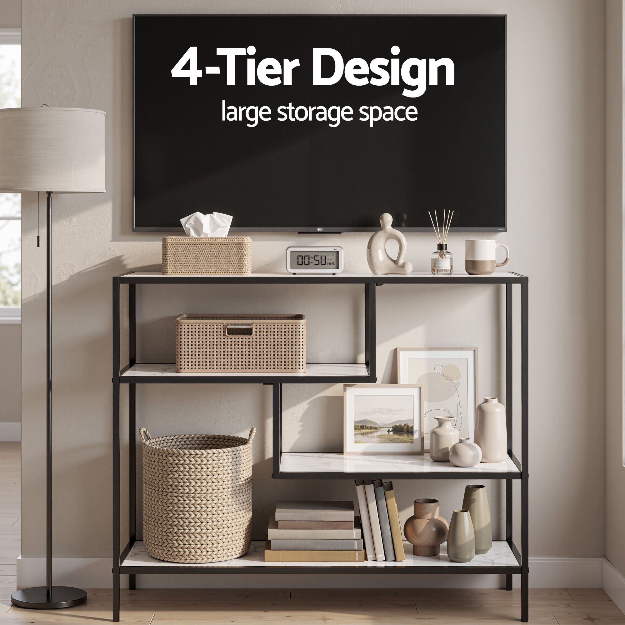 Console Table Entryway Hallway Marble Effect 4 - Tier Storage Shelves White - Furniture > Living Room > Side Tables - Rivercity House & Home Co. (ABN 18 642 972 209) - Affordable Modern Furniture Australia