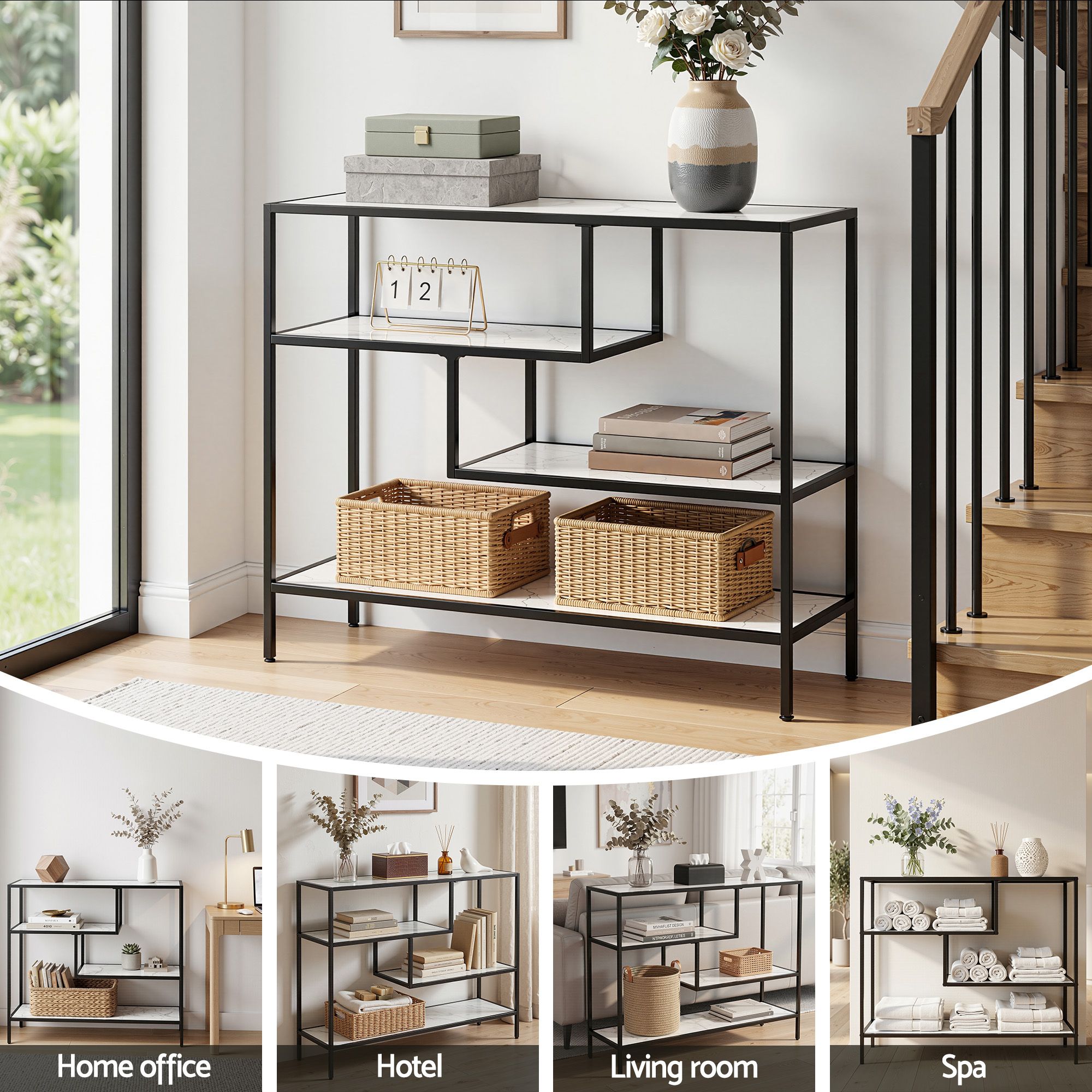 Console Table Entryway Hallway Marble Effect 4 - Tier Storage Shelves White - Furniture > Living Room > Side Tables - Rivercity House & Home Co. (ABN 18 642 972 209) - Affordable Modern Furniture Australia