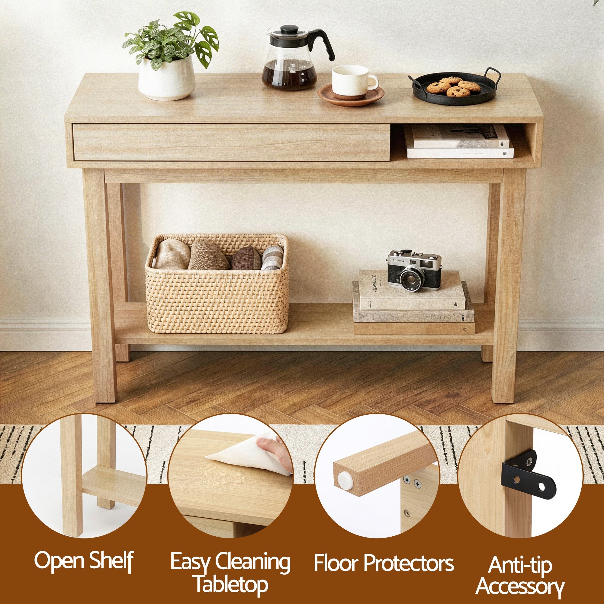 Console Table Entryway Hallway Sofa Side Table Drawer Shelf 100CM Wood - Furniture > Living Room > Side Tables - Rivercity House & Home Co. (ABN 18 642 972 209) - Affordable Modern Furniture Australia