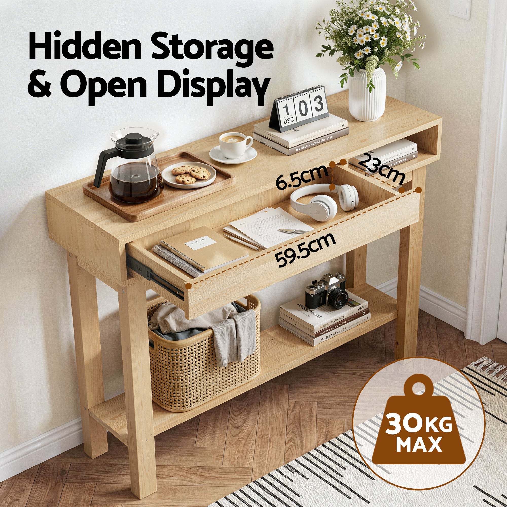 Console Table Entryway Hallway Sofa Side Table Drawer Shelf 100CM Wood - Furniture > Living Room > Side Tables - Rivercity House & Home Co. (ABN 18 642 972 209) - Affordable Modern Furniture Australia