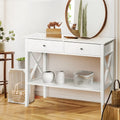 Console Table Hall Side Entry 2 Drawers Display White Desk Furniture