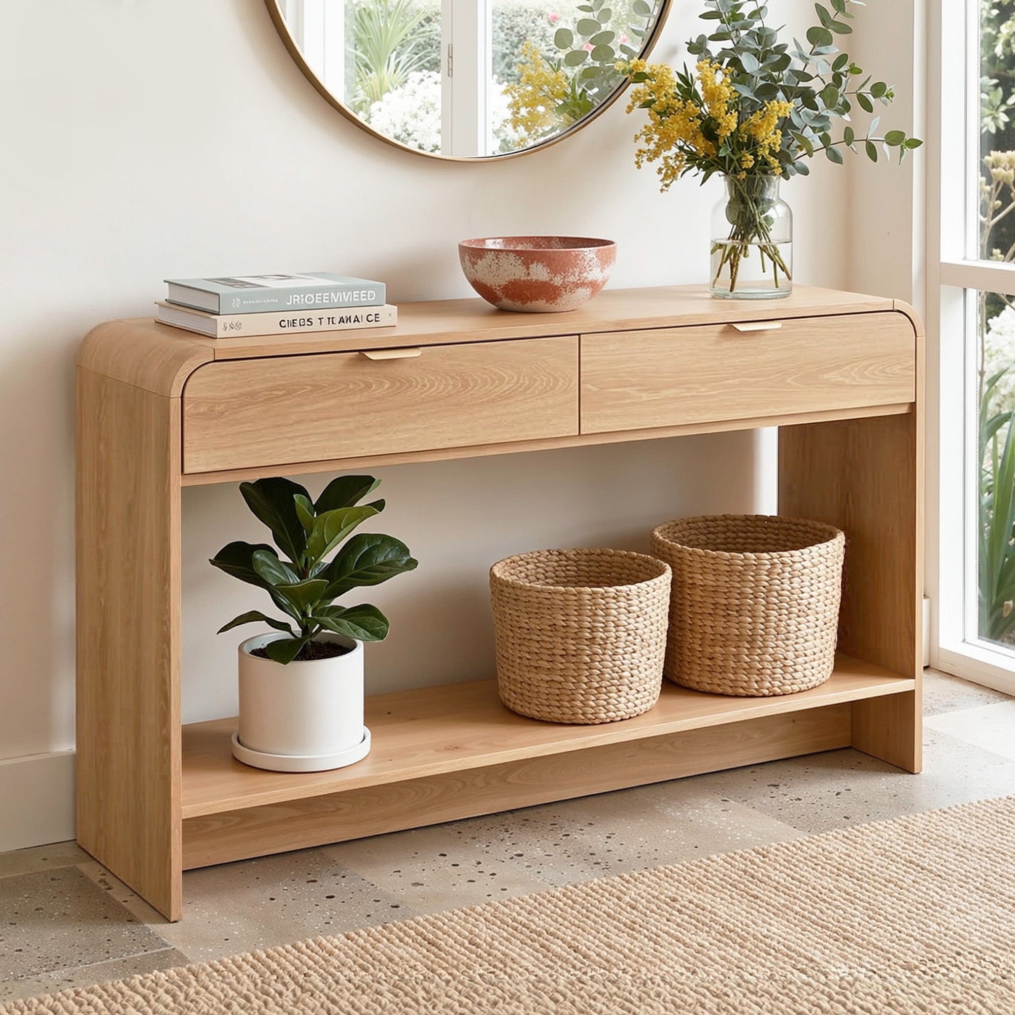 Console Table Hallway Entryway Storage Drawer Shelf Curved Edge 120CM Pine - Furniture > Living Room > Side Tables - Rivercity House & Home Co. (ABN 18 642 972 209) - Affordable Modern Furniture Australia