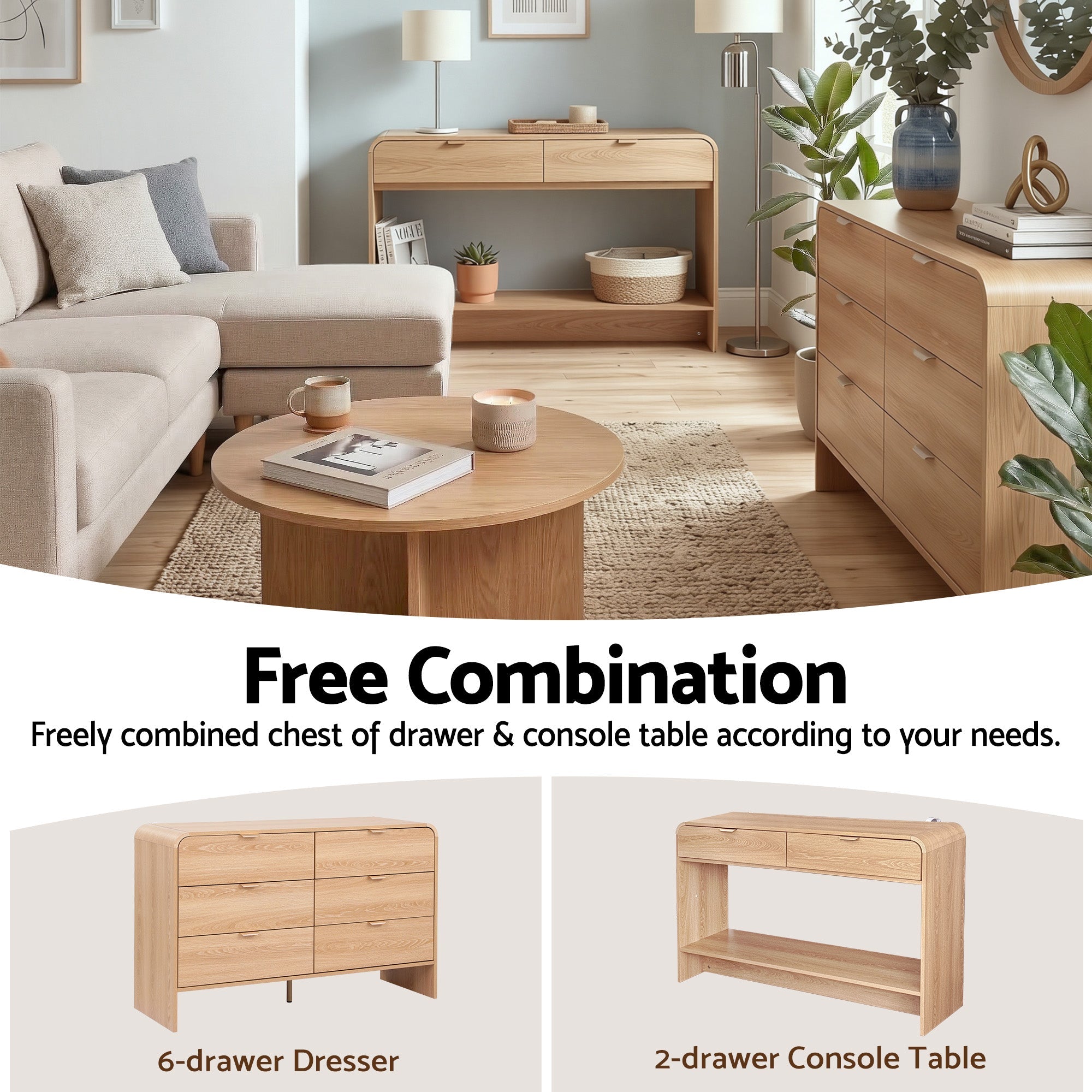 Console Table Hallway Entryway Storage Drawer Shelf Curved Edge 120CM Pine - Furniture > Living Room > Side Tables - Rivercity House & Home Co. (ABN 18 642 972 209) - Affordable Modern Furniture Australia