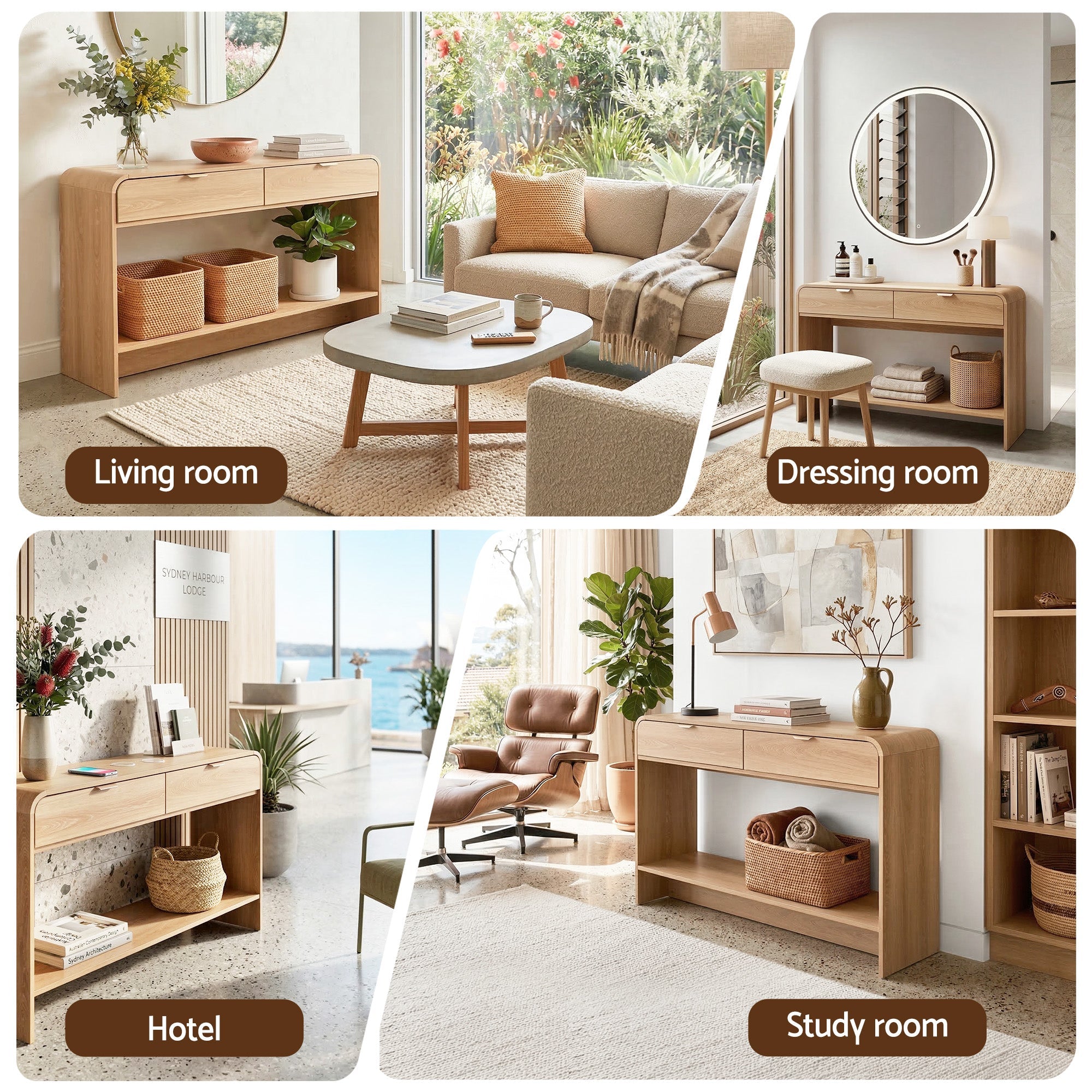 Console Table Hallway Entryway Storage Drawer Shelf Curved Edge 120CM Pine - Furniture > Living Room > Side Tables - Rivercity House & Home Co. (ABN 18 642 972 209) - Affordable Modern Furniture Australia