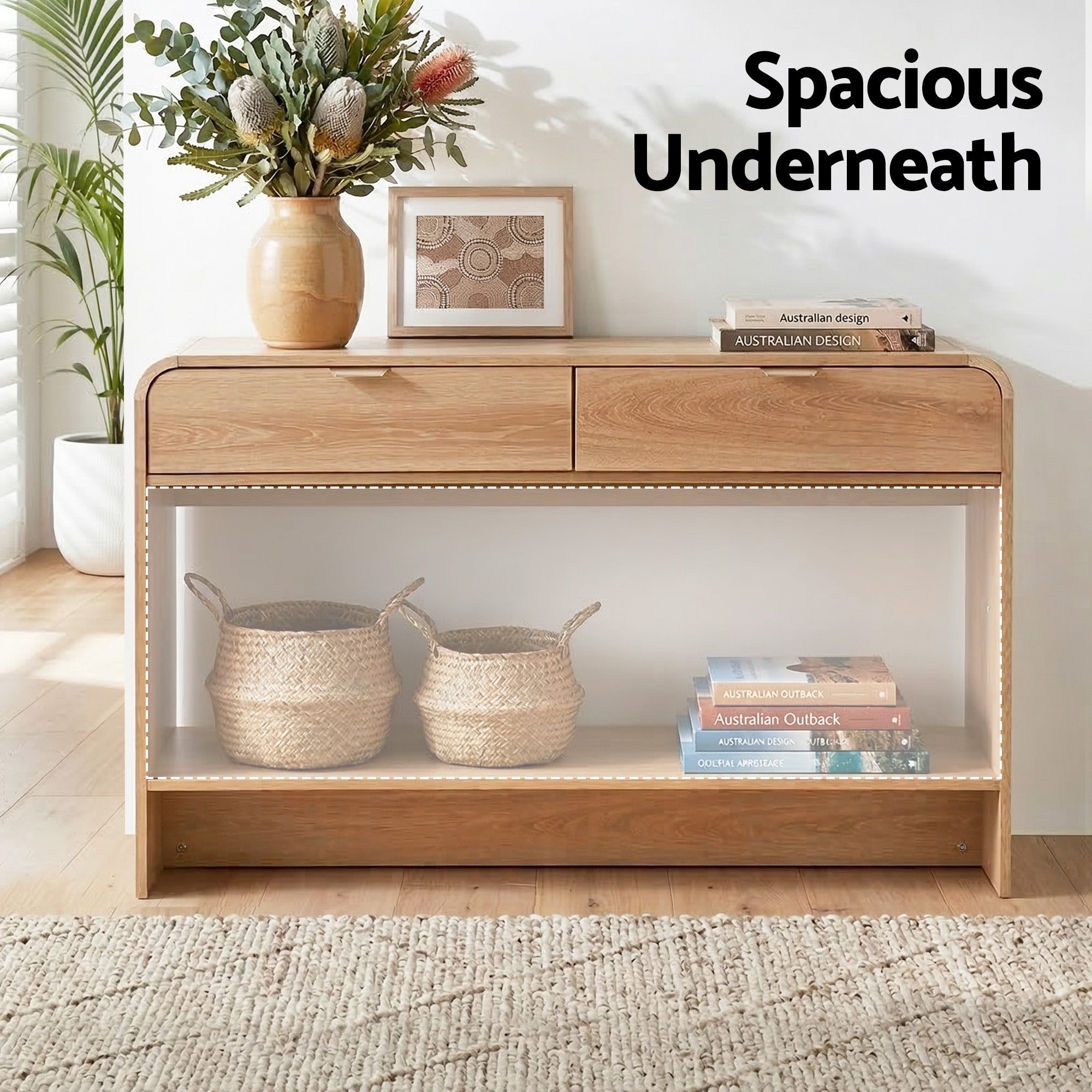 Console Table Hallway Entryway Storage Drawer Shelf Curved Edge 120CM Pine - Furniture > Living Room > Side Tables - Rivercity House & Home Co. (ABN 18 642 972 209) - Affordable Modern Furniture Australia