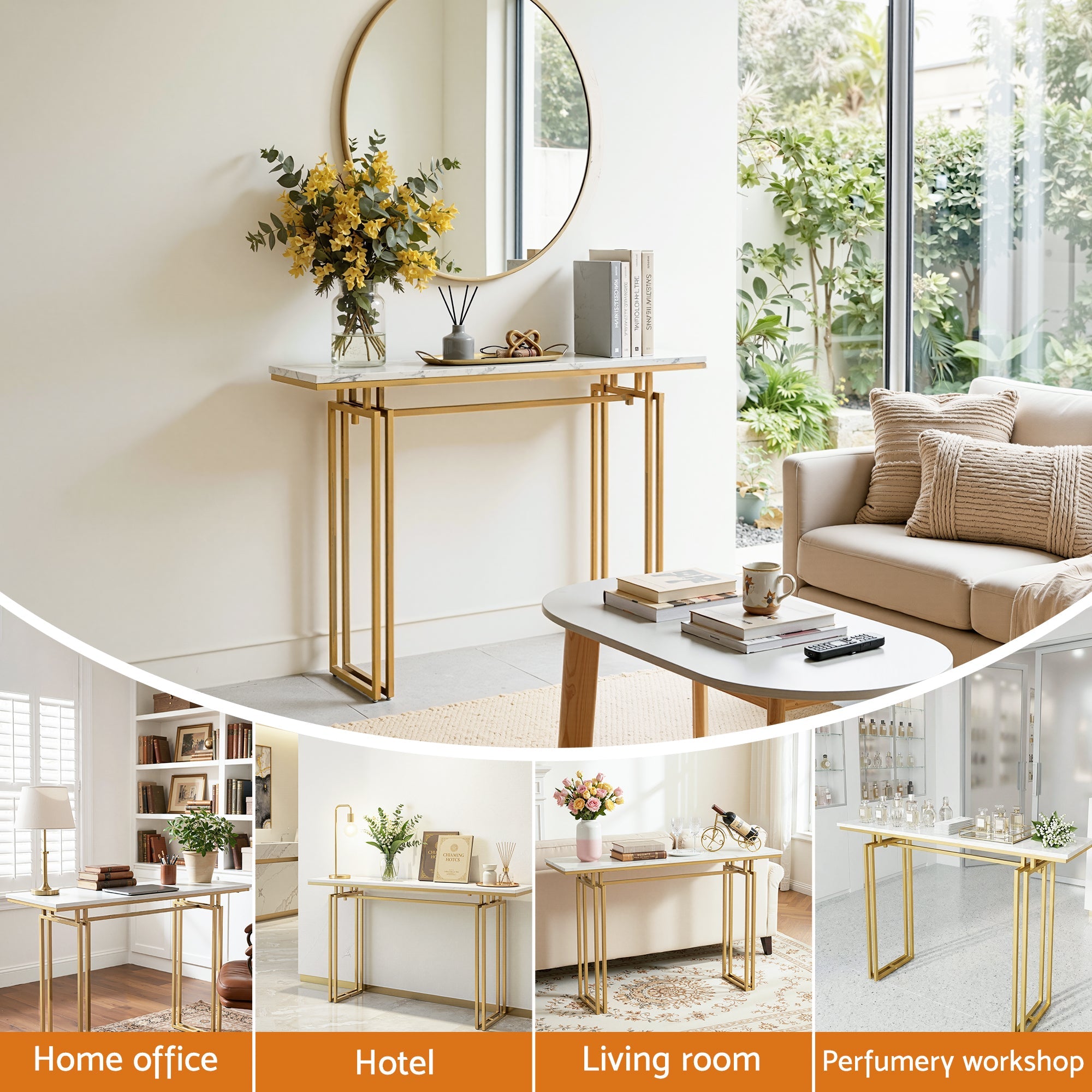 Console Table Hallway Entryway Table Marble Effect 110CM White & Gold - Furniture > Living Room > Side Tables - Rivercity House & Home Co. (ABN 18 642 972 209) - Affordable Modern Furniture Australia