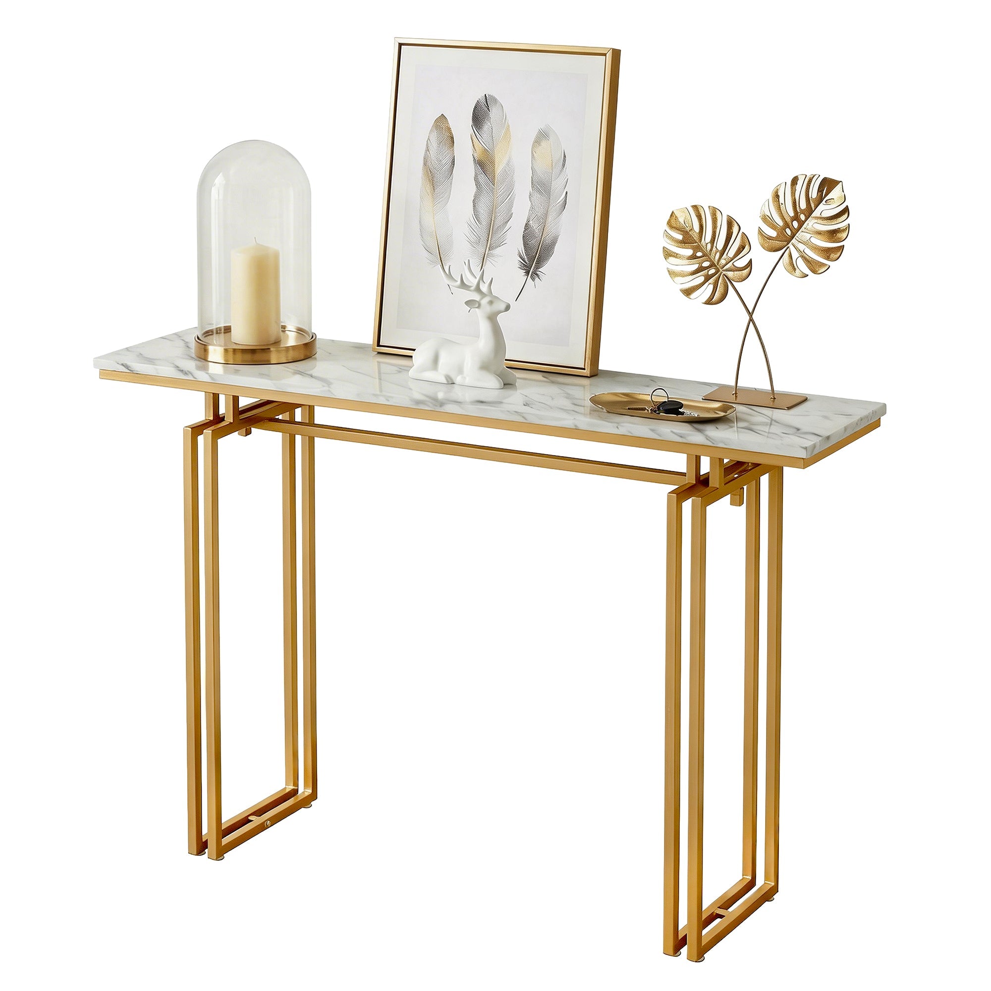 Console Table Hallway Entryway Table Marble Effect 110CM White & Gold - Furniture > Living Room > Side Tables - Rivercity House & Home Co. (ABN 18 642 972 209) - Affordable Modern Furniture Australia