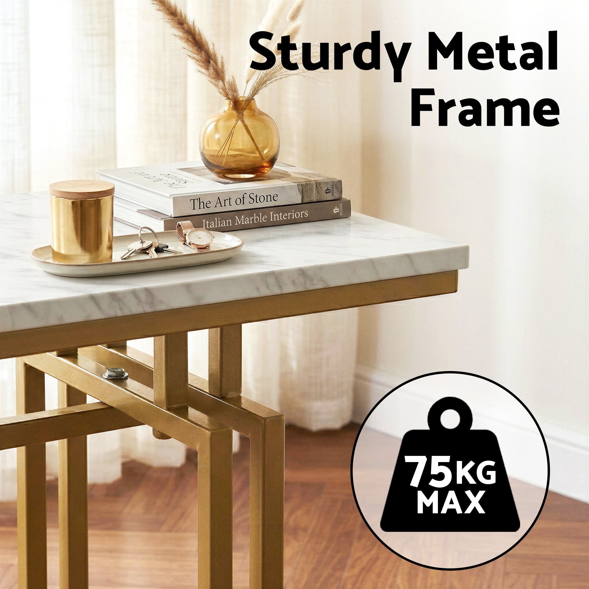Console Table Hallway Entryway Table Marble Effect 110CM White & Gold - Furniture > Living Room > Side Tables - Rivercity House & Home Co. (ABN 18 642 972 209) - Affordable Modern Furniture Australia