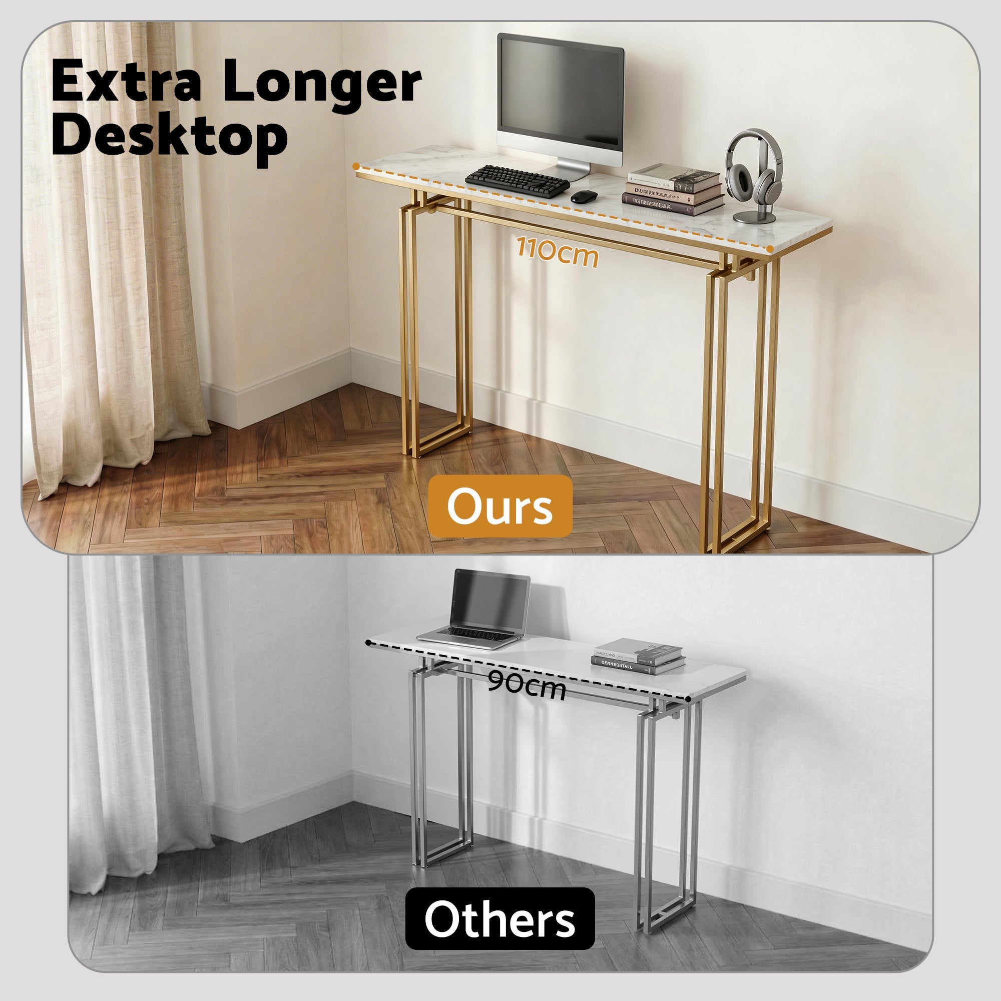 Console Table Hallway Entryway Table Marble Effect 110CM White & Gold - Furniture > Living Room > Side Tables - Rivercity House & Home Co. (ABN 18 642 972 209) - Affordable Modern Furniture Australia