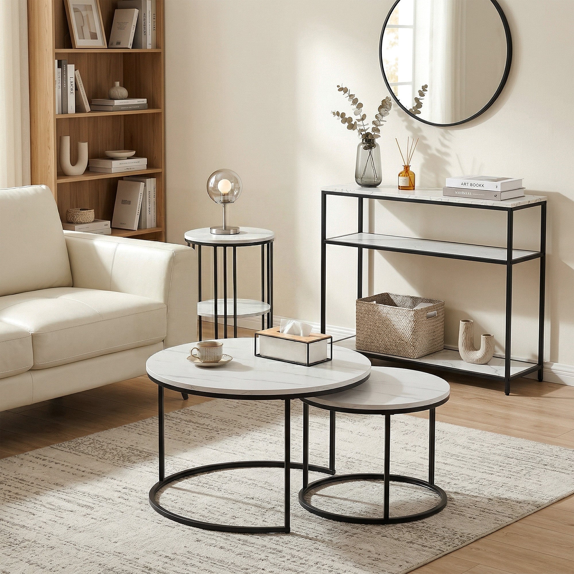 Console Table Marble Effect 3 - Tier Sofa Entryway Side Table 90CM White - Furniture > Living Room > Side Tables - Rivercity House & Home Co. (ABN 18 642 972 209) - Affordable Modern Furniture Australia