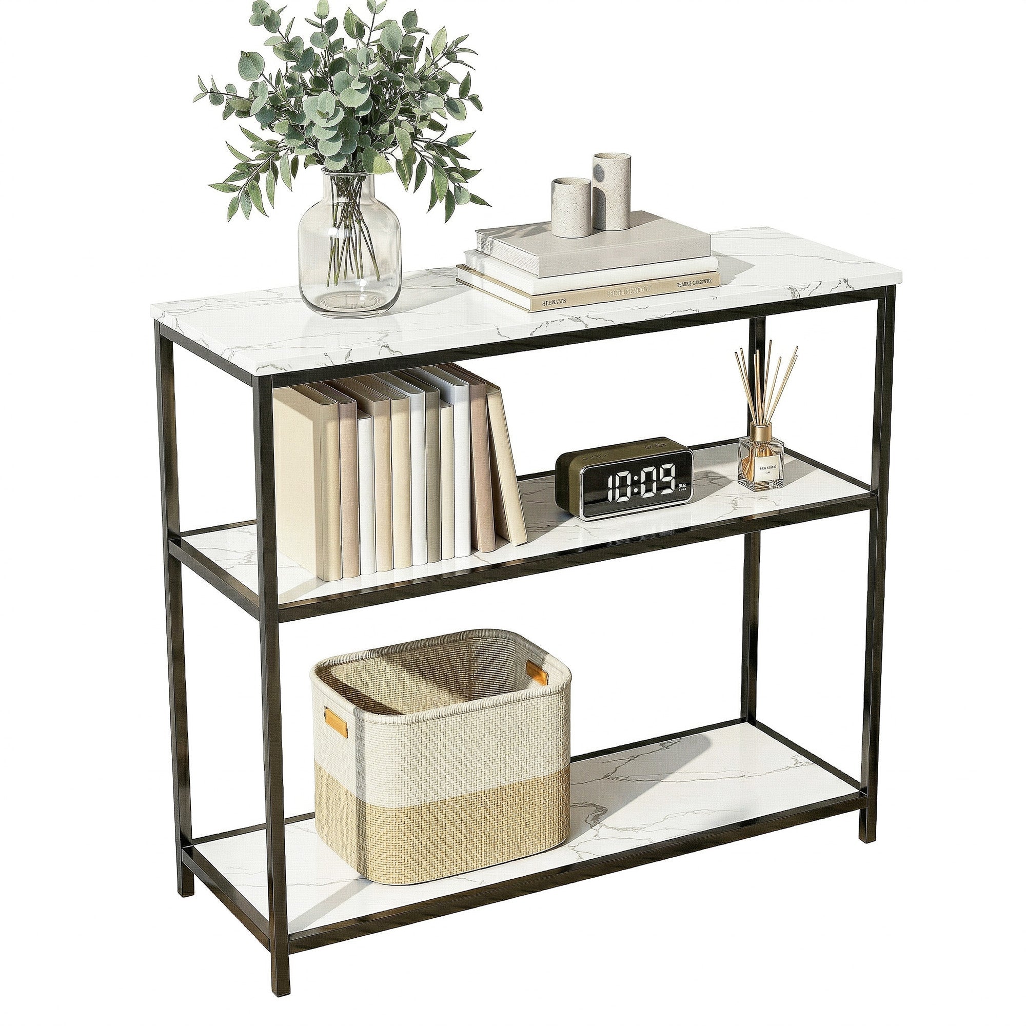 Console Table Marble Effect 3 - Tier Sofa Entryway Side Table 90CM White - Furniture > Living Room > Side Tables - Rivercity House & Home Co. (ABN 18 642 972 209) - Affordable Modern Furniture Australia