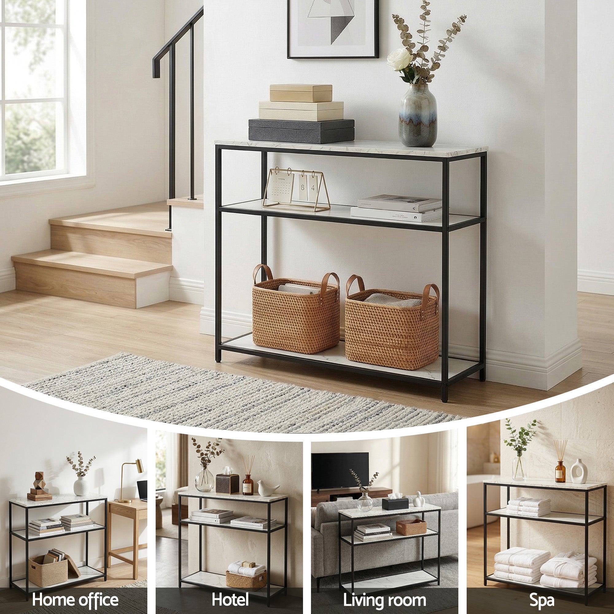 Console Table Marble Effect 3 - Tier Sofa Entryway Side Table 90CM White - Furniture > Living Room > Side Tables - Rivercity House & Home Co. (ABN 18 642 972 209) - Affordable Modern Furniture Australia