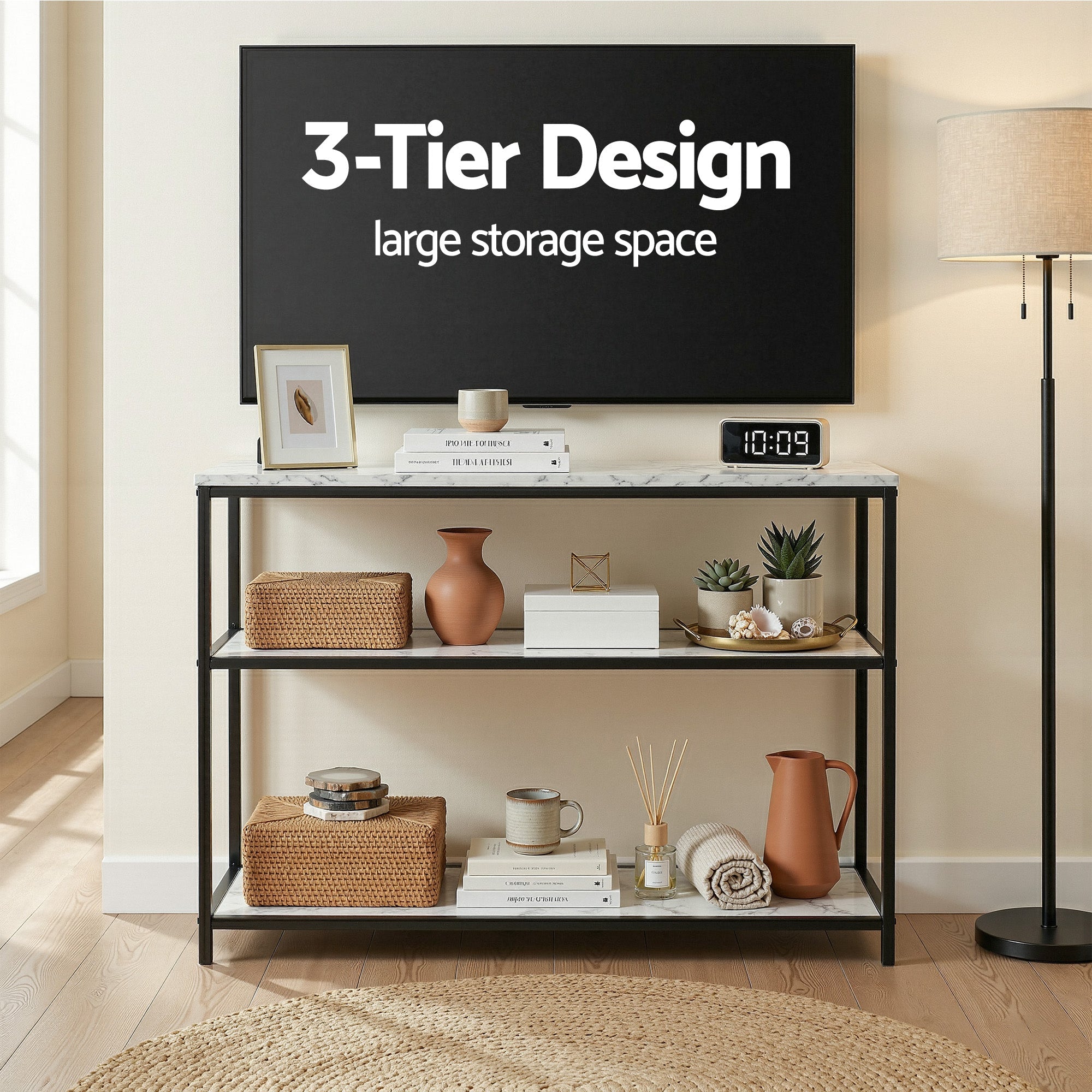 Console Table Marble Effect 3 - Tier Sofa Entryway Side Table 90CM White - Furniture > Living Room > Side Tables - Rivercity House & Home Co. (ABN 18 642 972 209) - Affordable Modern Furniture Australia