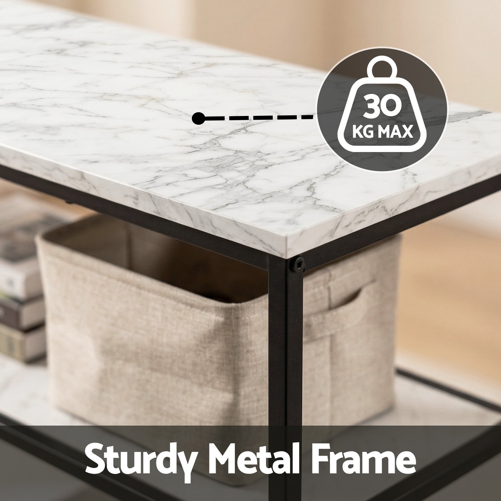 Console Table Marble Effect 3 - Tier Sofa Entryway Side Table 90CM White - Furniture > Living Room > Side Tables - Rivercity House & Home Co. (ABN 18 642 972 209) - Affordable Modern Furniture Australia