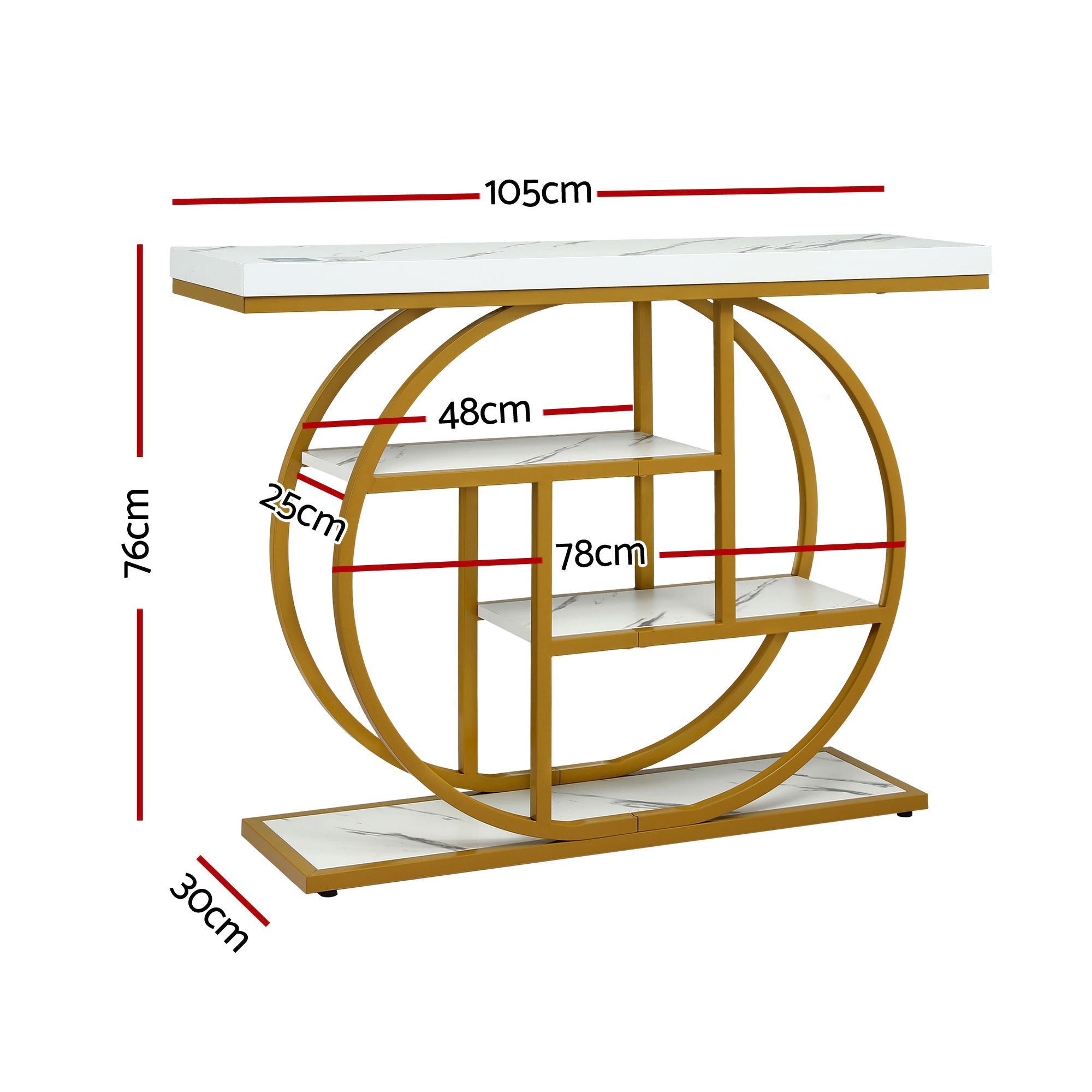 Console Table Marble Effect 4 - Tier Shelves 105CM White&Gold - Furniture > Living Room > Side Tables - Rivercity House & Home Co. (ABN 18 642 972 209) - Affordable Modern Furniture Australia