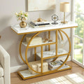 Console Table Marble Effect 4-Tier Shelves 105CM White&Gold