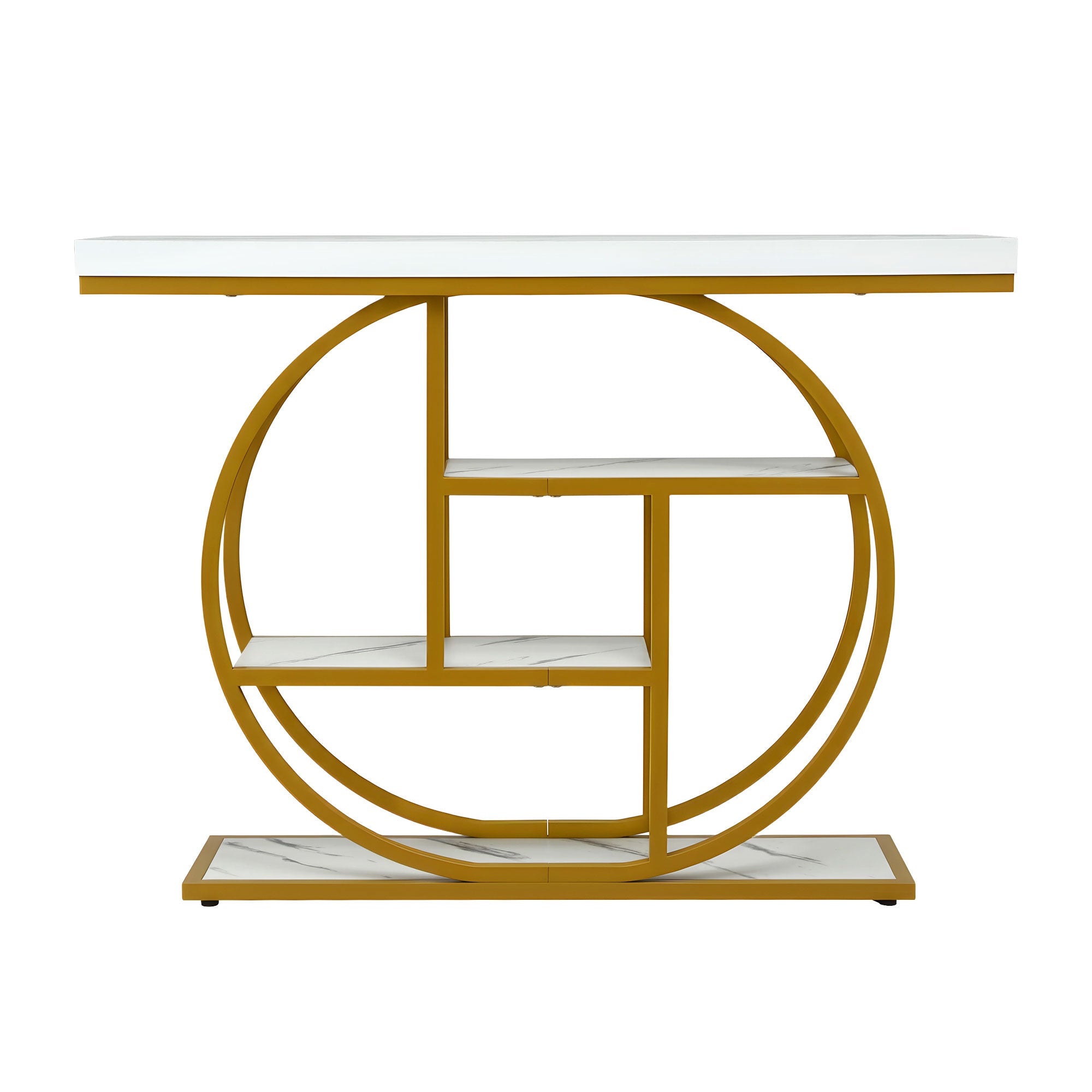Console Table Marble Effect 4 - Tier Shelves 105CM White&Gold - Furniture > Living Room > Side Tables - Rivercity House & Home Co. (ABN 18 642 972 209) - Affordable Modern Furniture Australia
