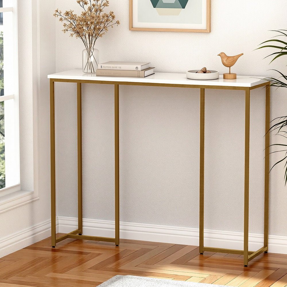 Console Table Marble Effect White&Gold - Furniture > Living Room > Side Tables - Rivercity House & Home Co. (ABN 18 642 972 209) - Affordable Modern Furniture Australia
