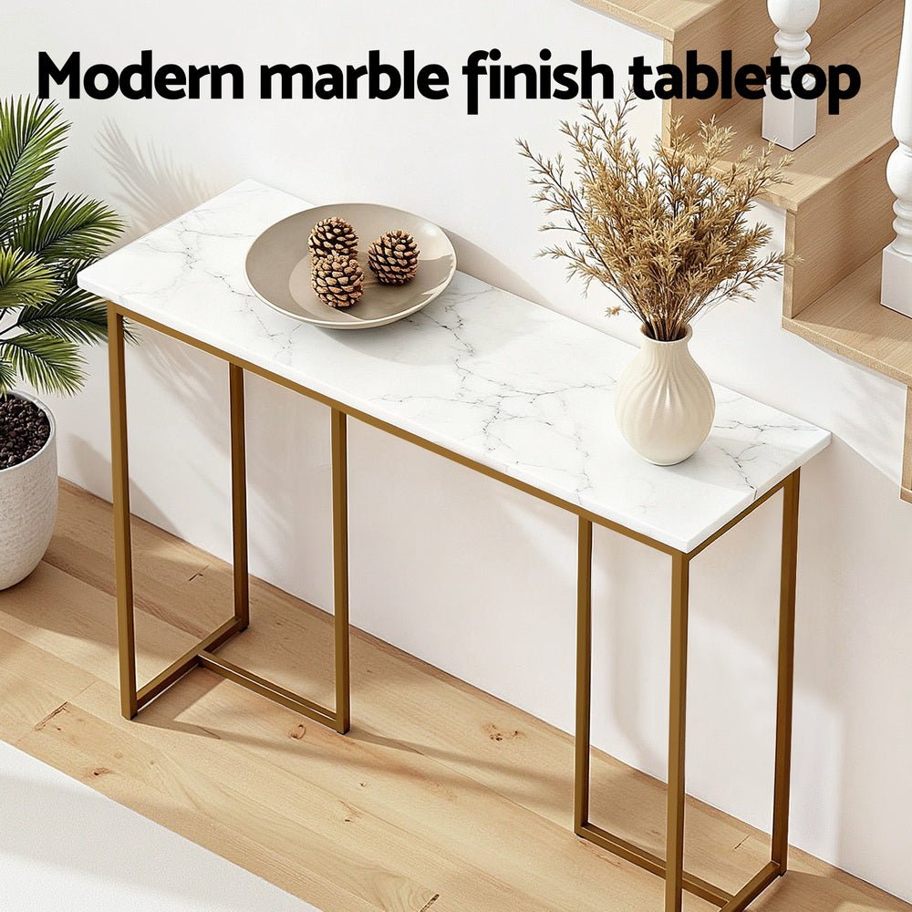 Console Table Marble Effect White&Gold - Furniture > Living Room > Side Tables - Rivercity House & Home Co. (ABN 18 642 972 209) - Affordable Modern Furniture Australia