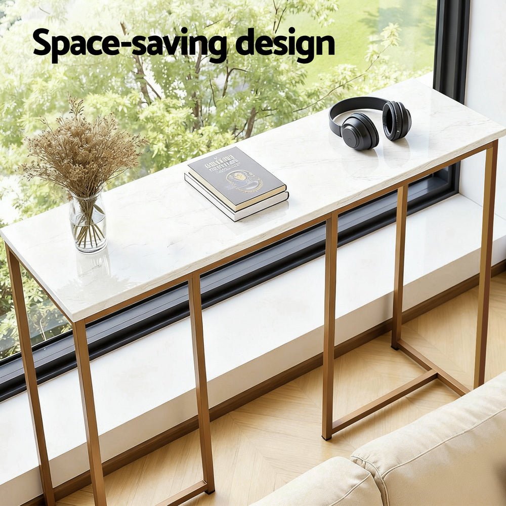 Console Table Marble Effect White&Gold - Furniture > Living Room > Side Tables - Rivercity House & Home Co. (ABN 18 642 972 209) - Affordable Modern Furniture Australia
