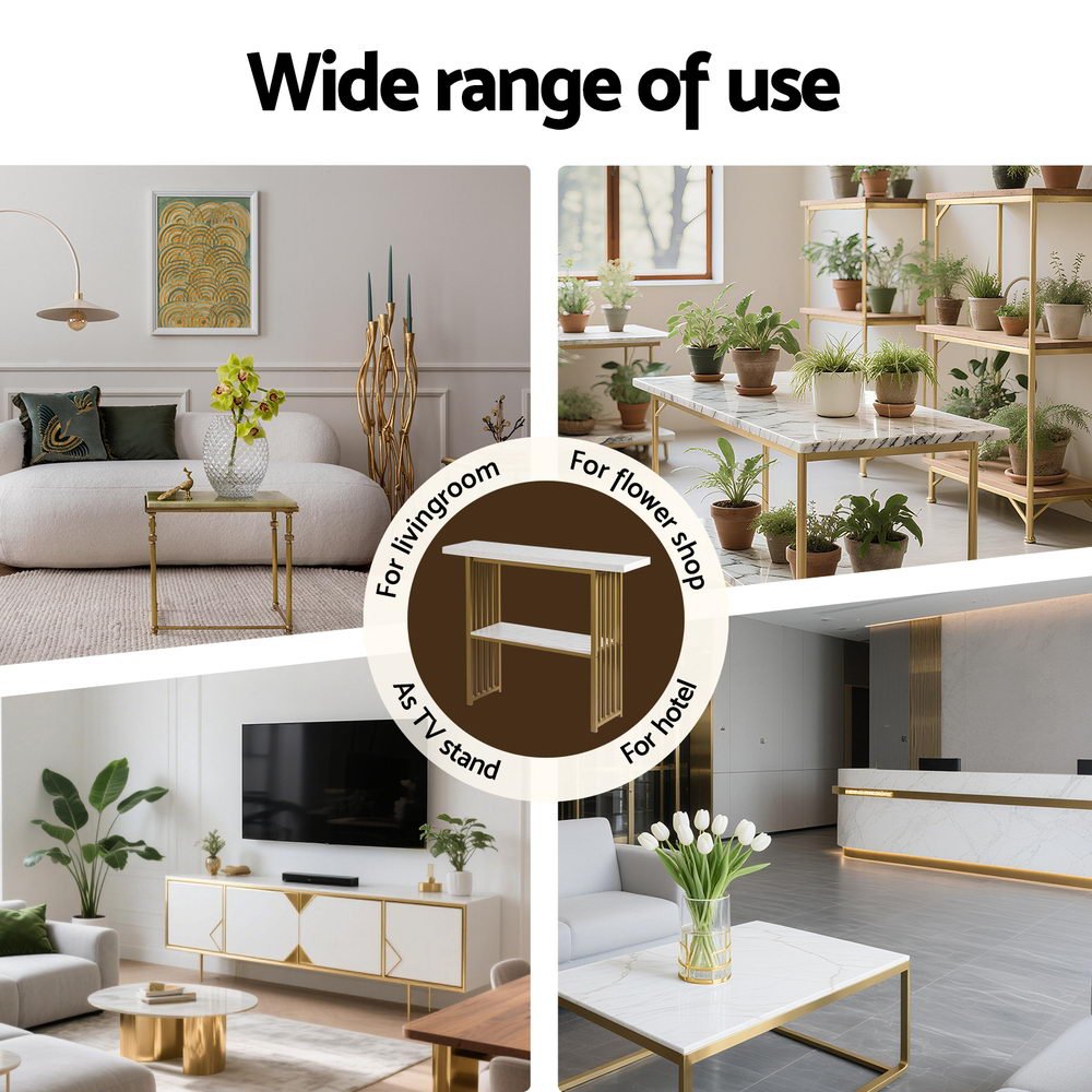 Console Table Marble Effect White&Gold - Furniture > Living Room > Side Tables - Rivercity House & Home Co. (ABN 18 642 972 209) - Affordable Modern Furniture Australia